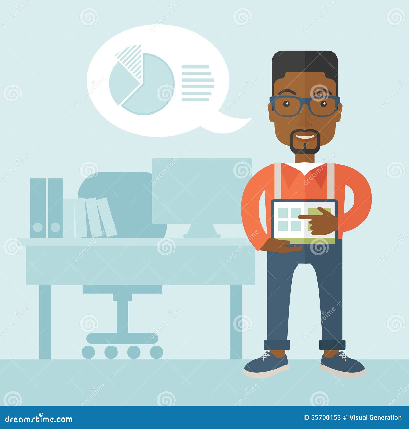 African-american Man Standing with His Tablet Stock Vector ...