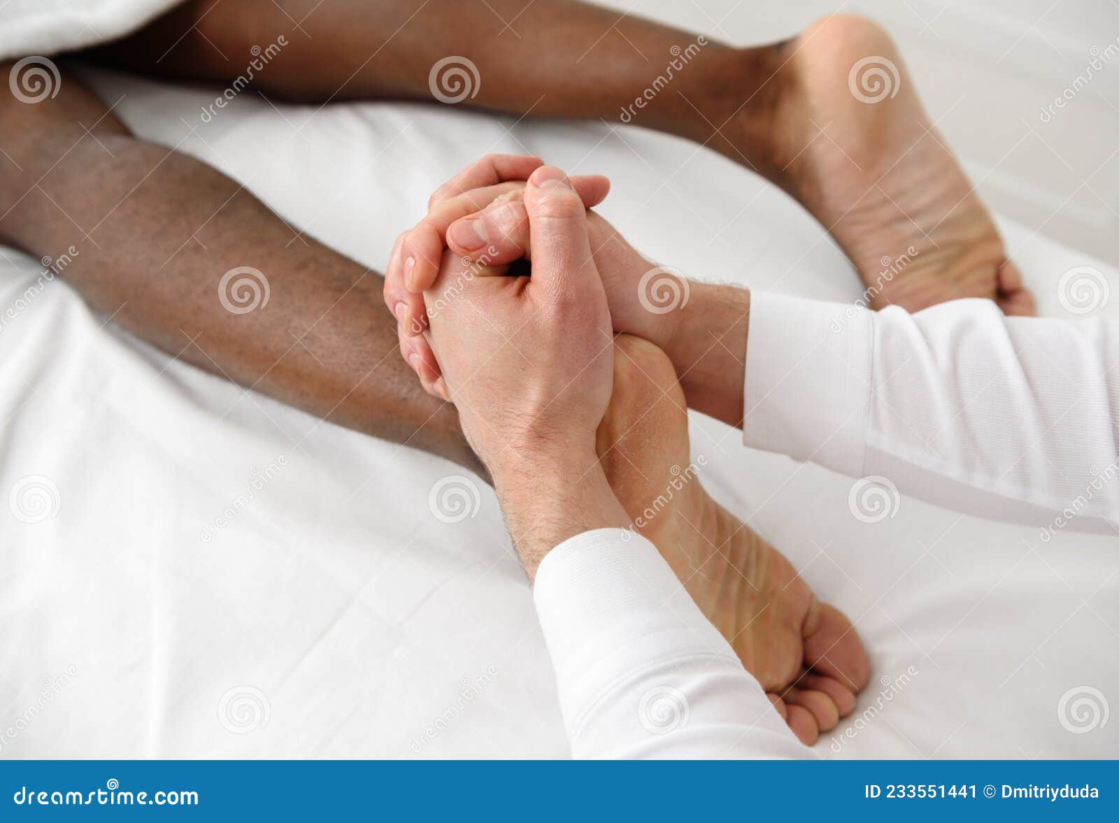 African American Man Having Foot Massage in Spa, White Background pic pic