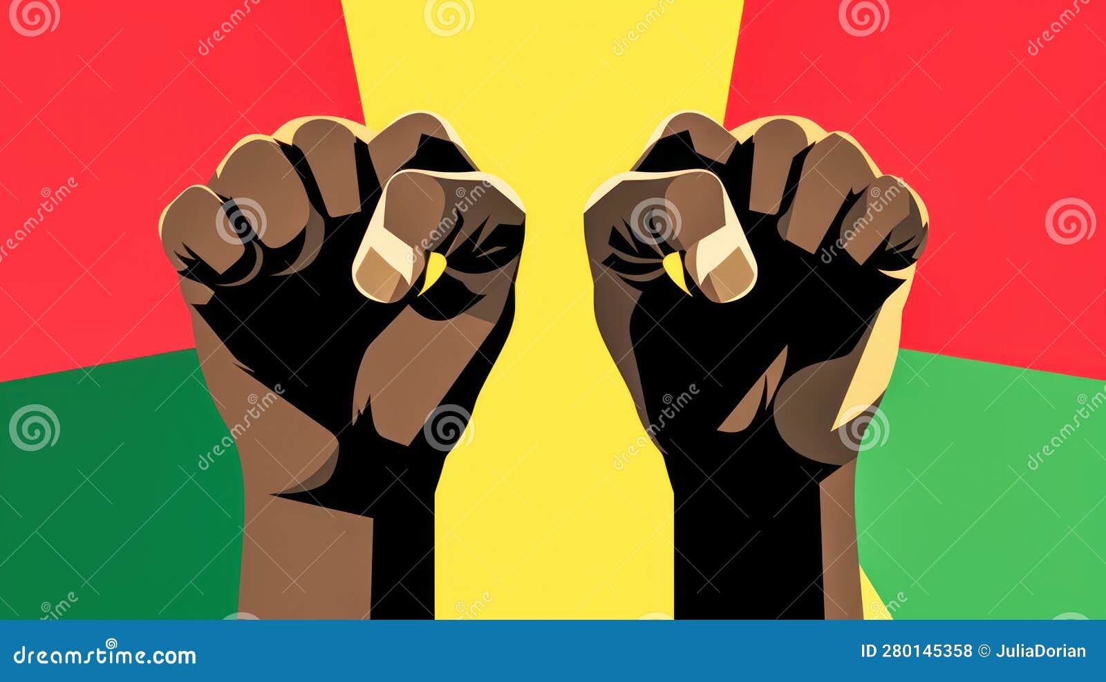 African American People Raised Fists in the Air in Green, Red, Yellow ...