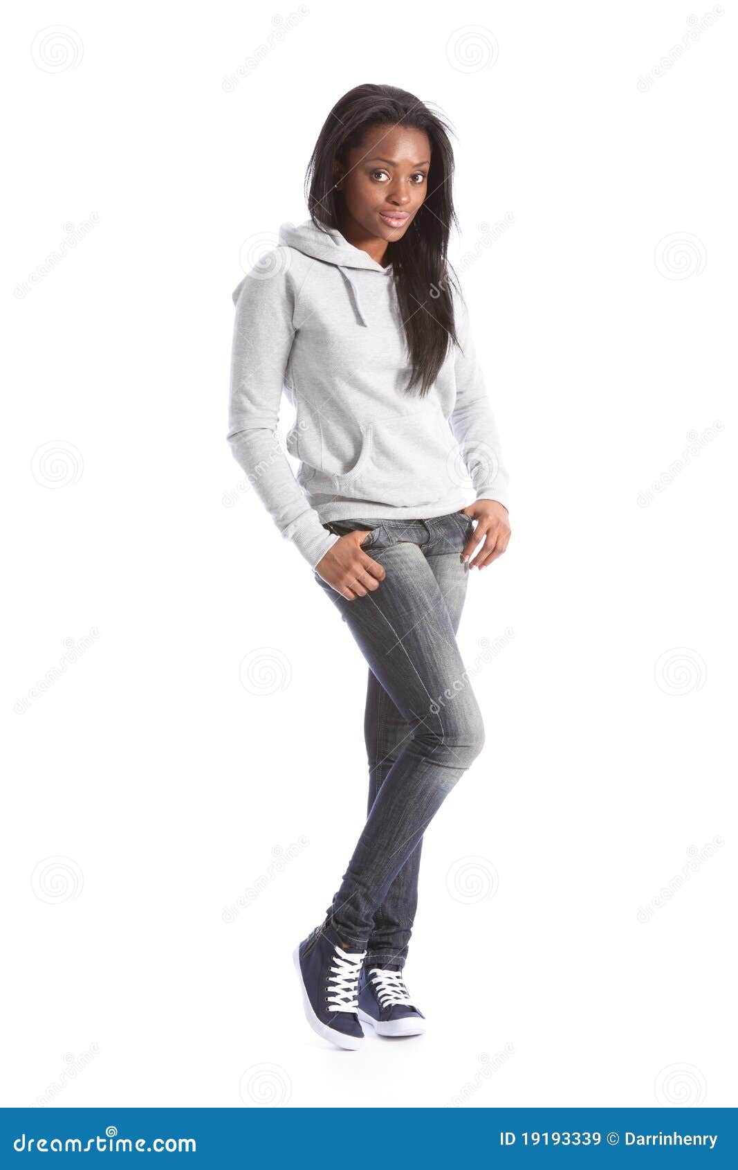 African American Teenage Girl  In Jeans  And Hoodie  Stock 