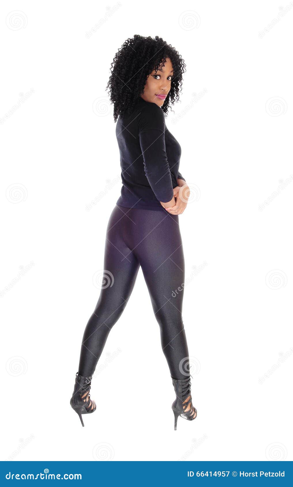 Sexy Young African American Fashion Model Wearing Grey Body Suit With Black  Shiny Leggings And Stiletto Heels, Wearing Silver And White Make Up. Stock  Photo, Picture and Royalty Free Image. Image 11148776.