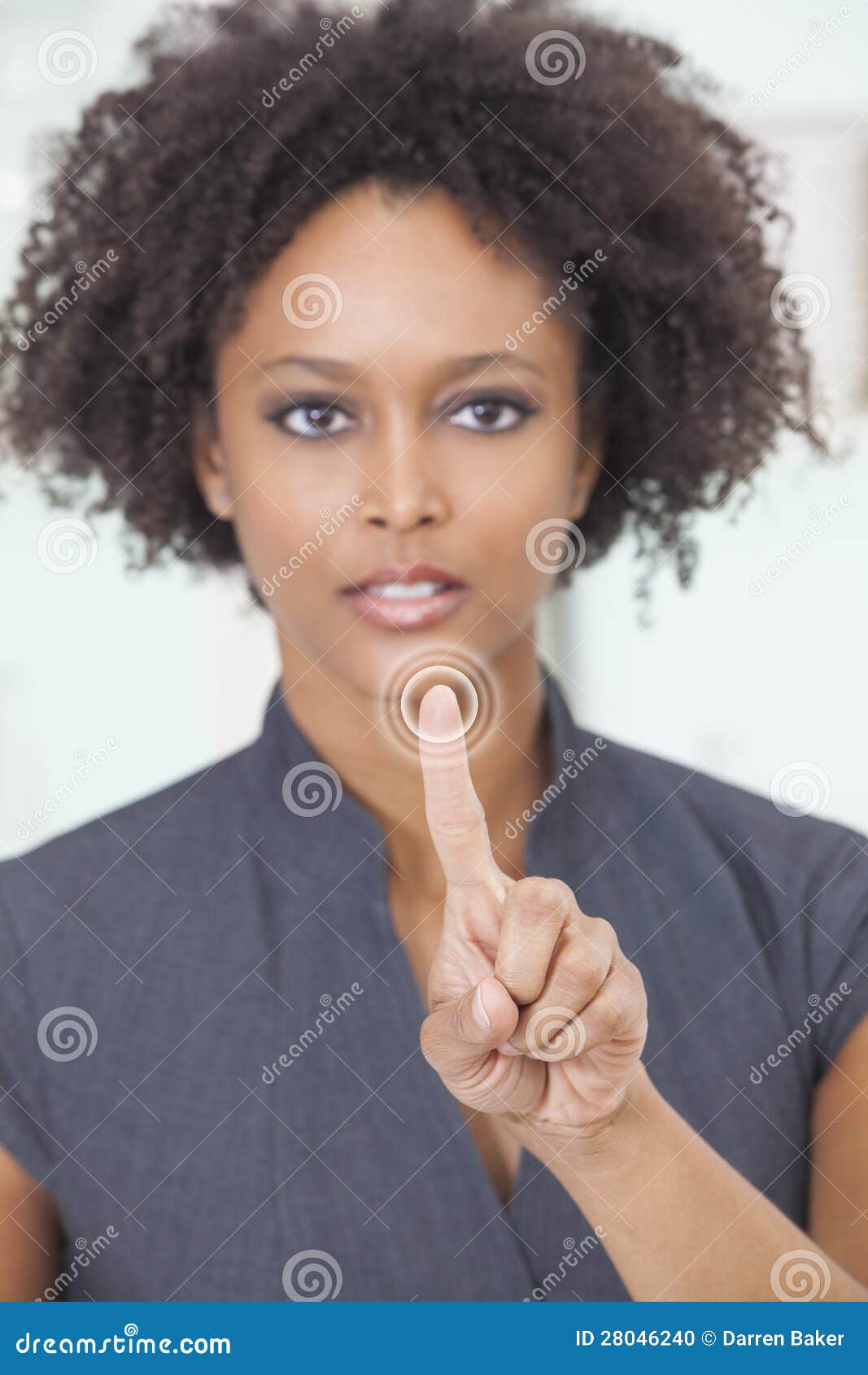african american woman business touchscreen button