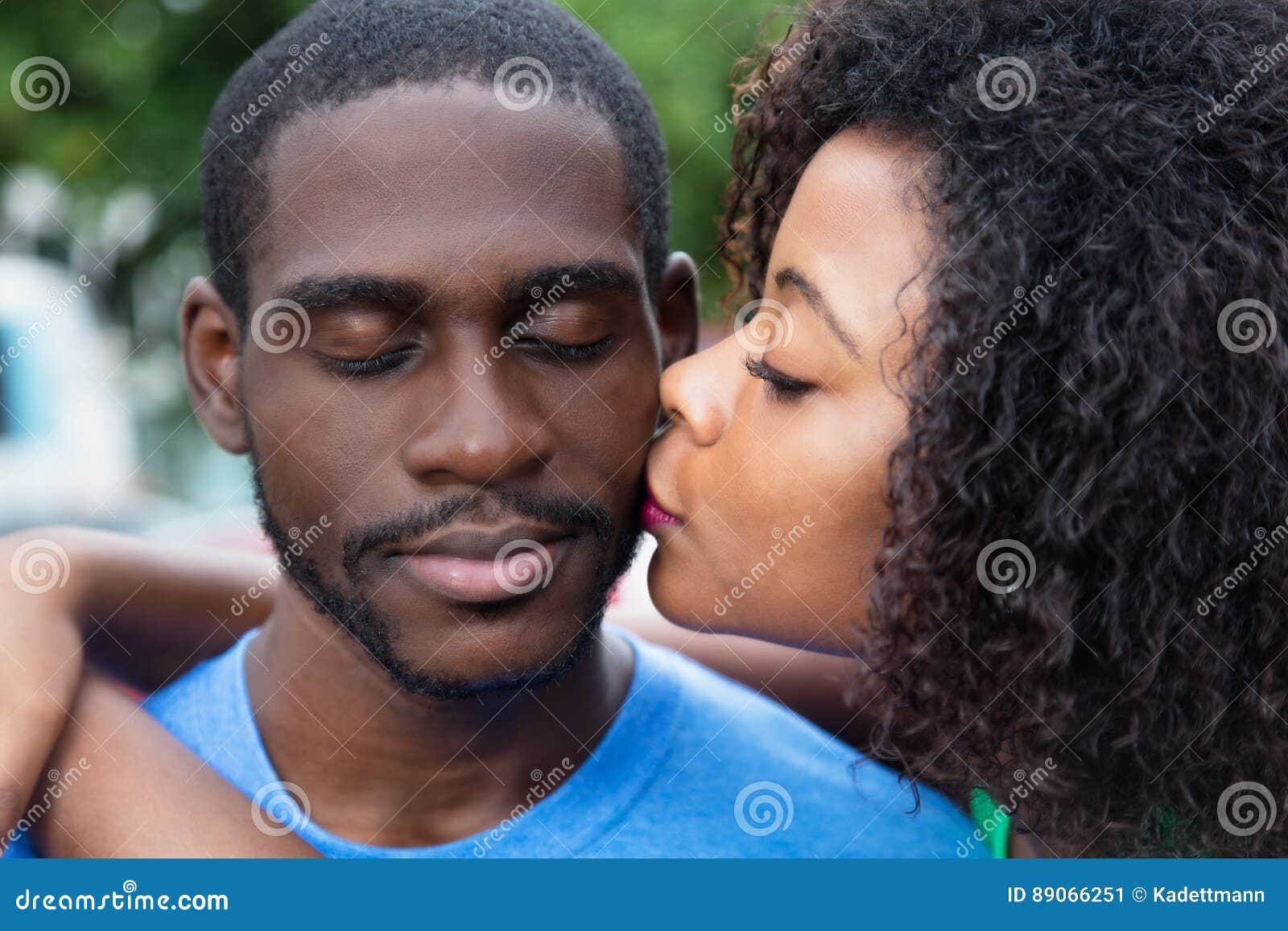 African American Woman Kissing Boyfriend Stock Image Image Of Kissing