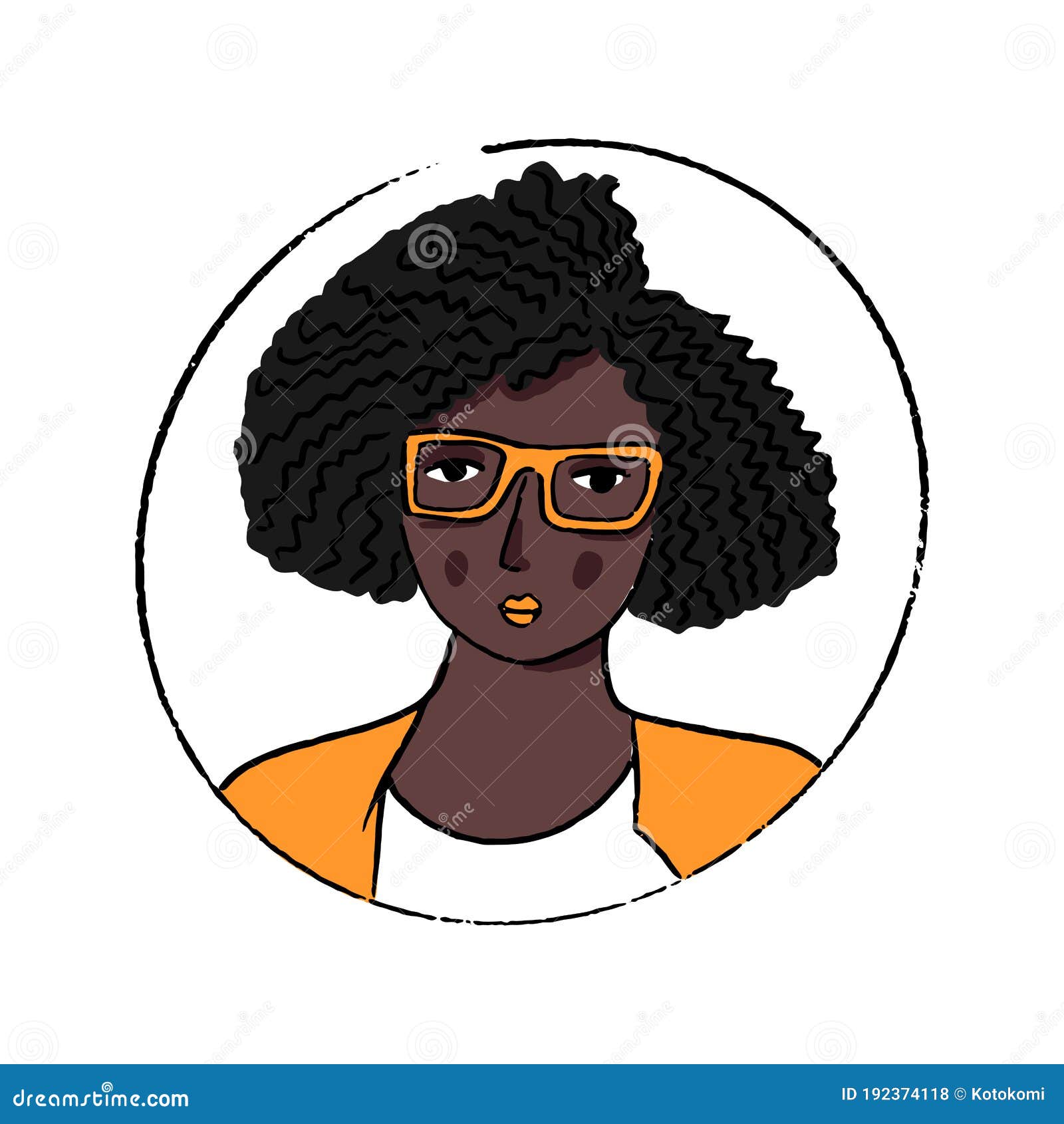 African American Woman Portrait. Beautiful Young Black Girl in Glasses and  Orange Jacket. Curly Hairstyle. Hand Drawn Stock Vector - Illustration of  beauty, character: 192374118