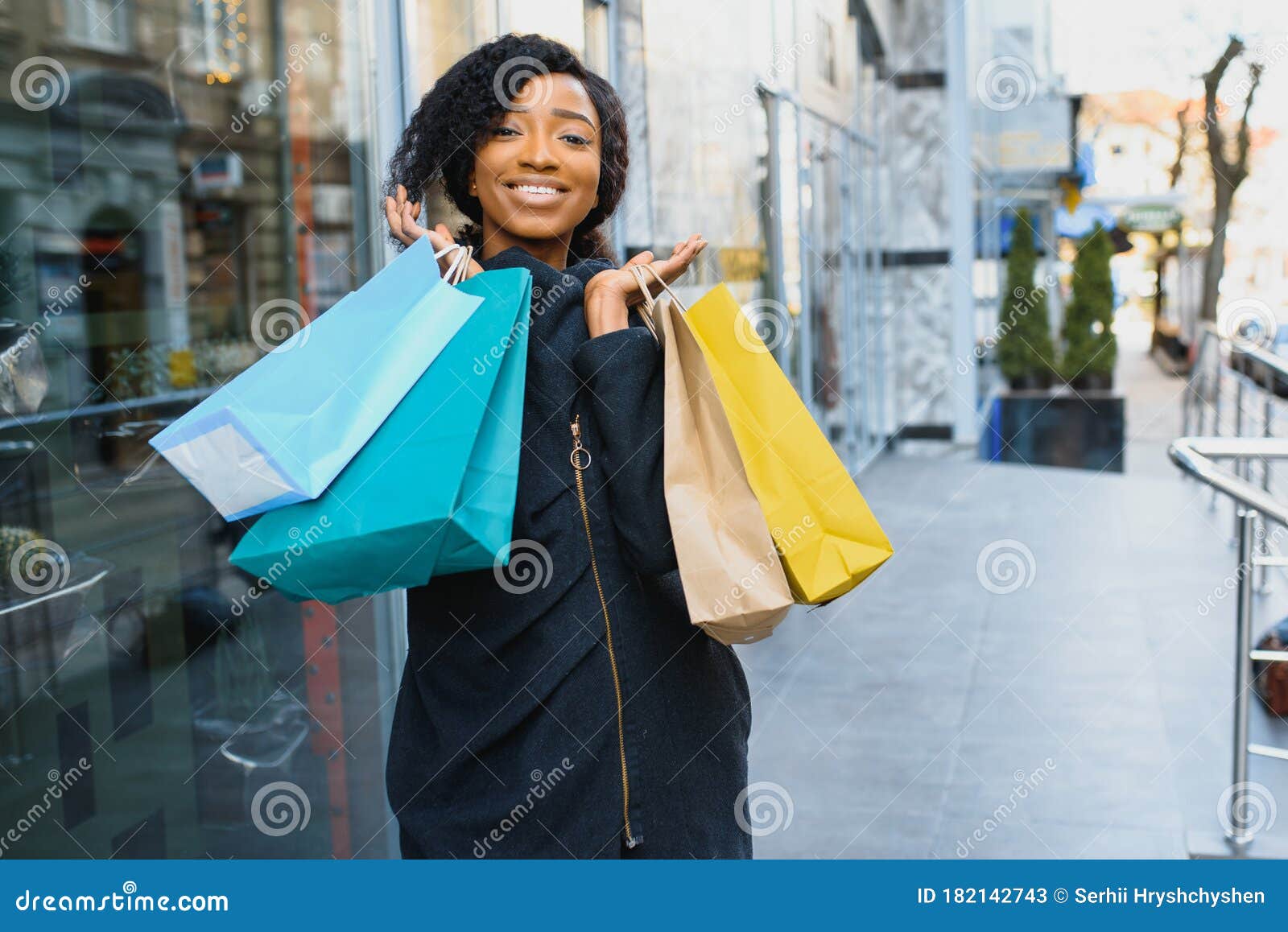 African American Woman Shopping. Seasonal Discounts Stock Image - Image ...