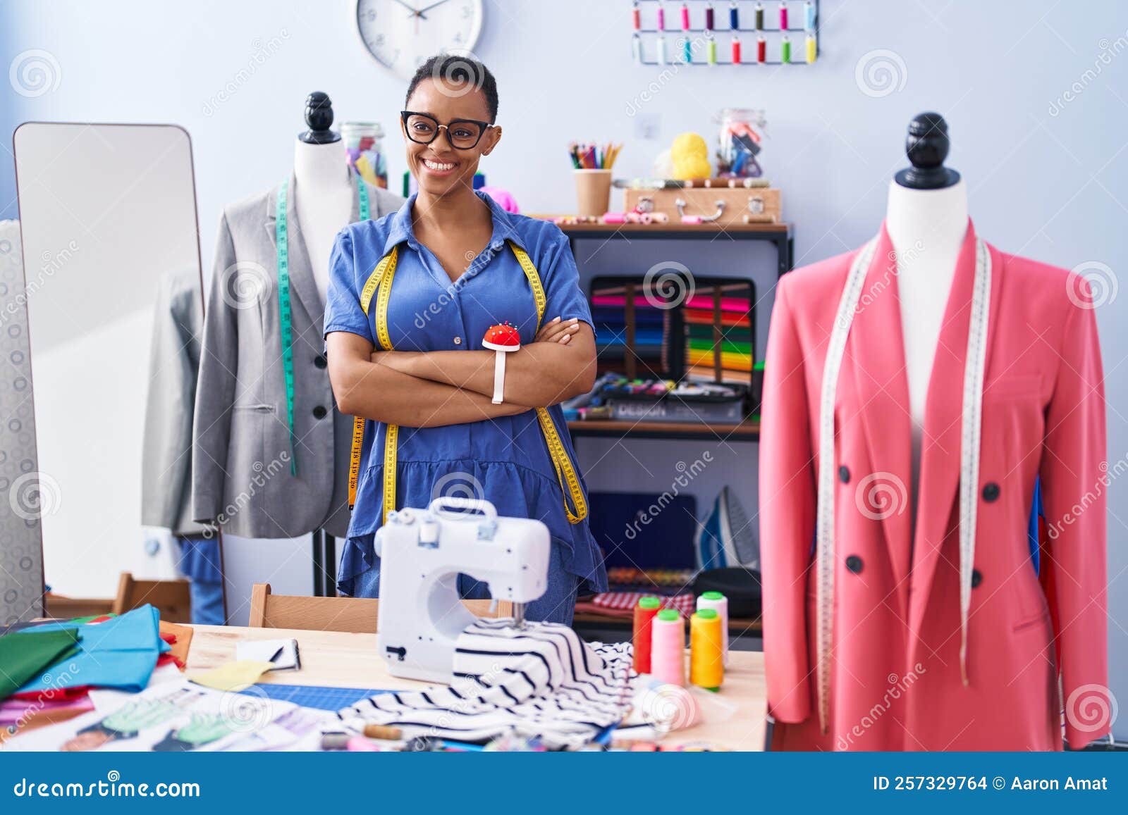 African American Woman Tailor Smiling Confident Standing with Arms ...