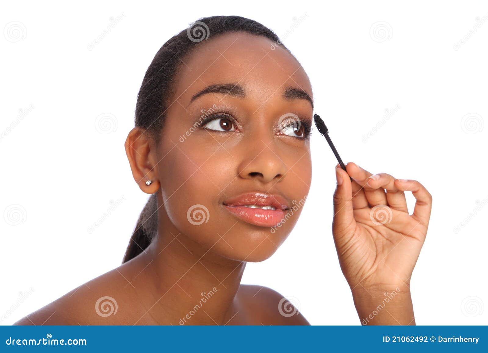 African American Woman Using Mascara Brush Stock Photo Image of
