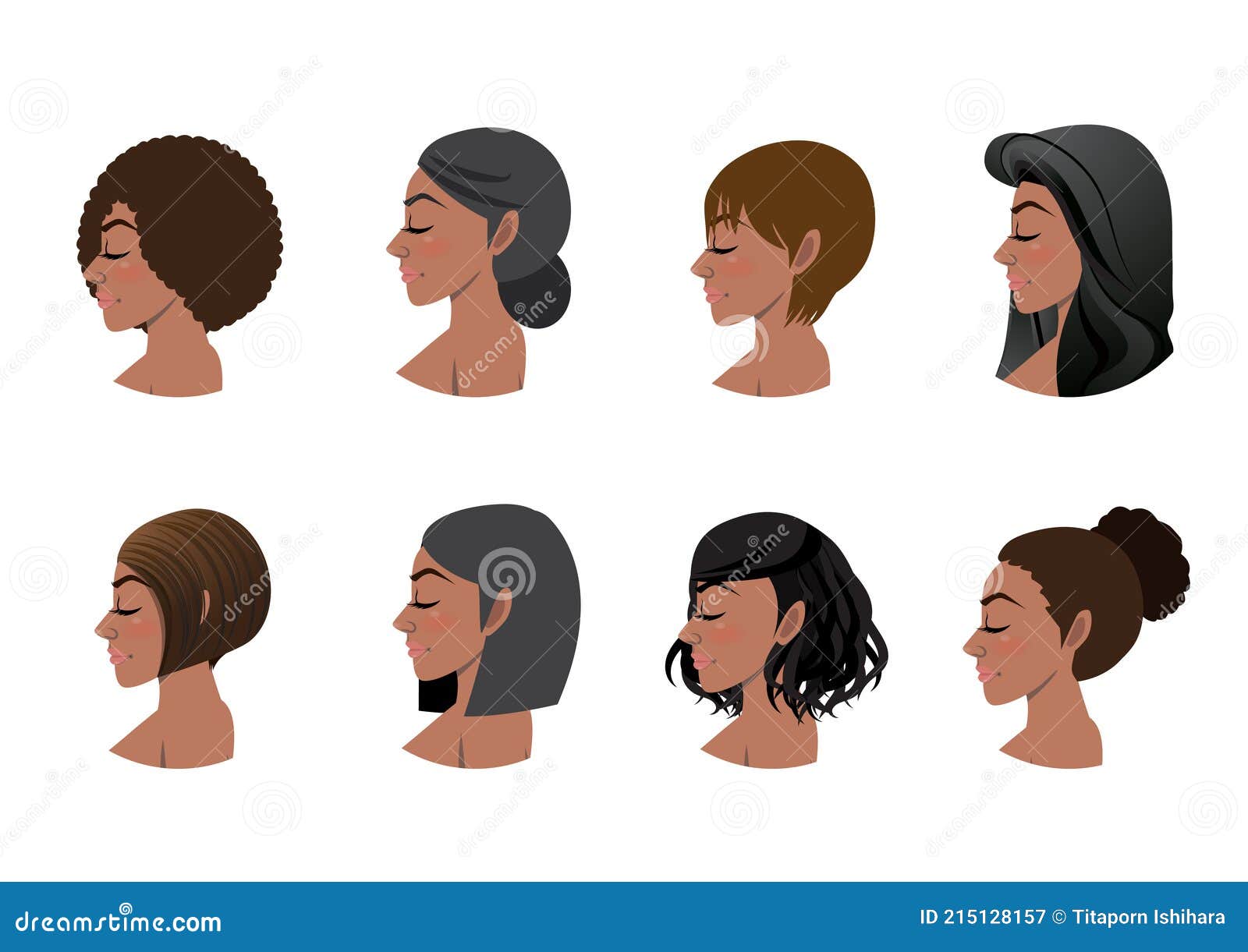 African American Women Hair Styles Collection. Black Women Side View ...