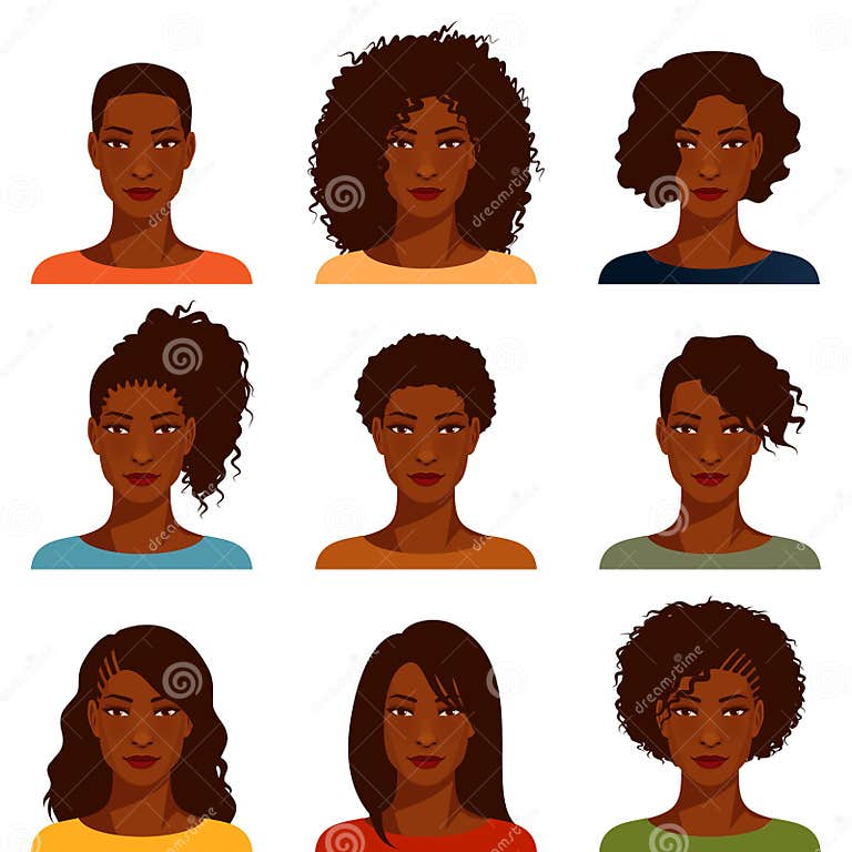 African American Women with Various Hairstyle Stock Vector ...