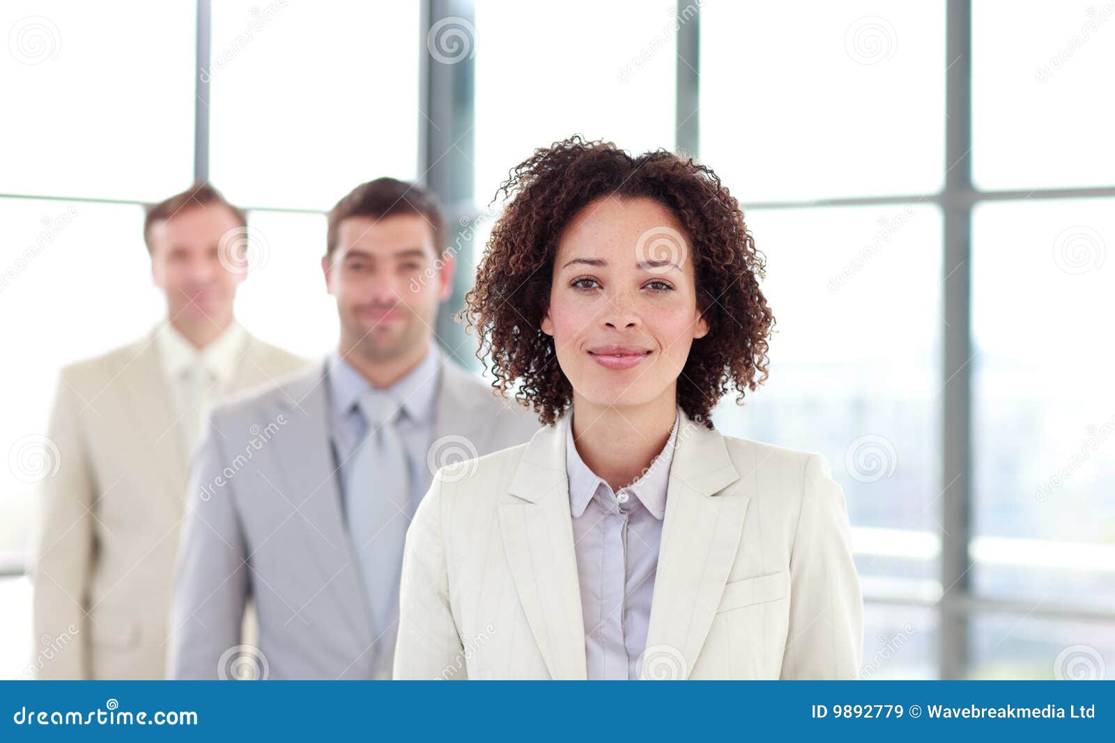 african-american young businesswoman in a line