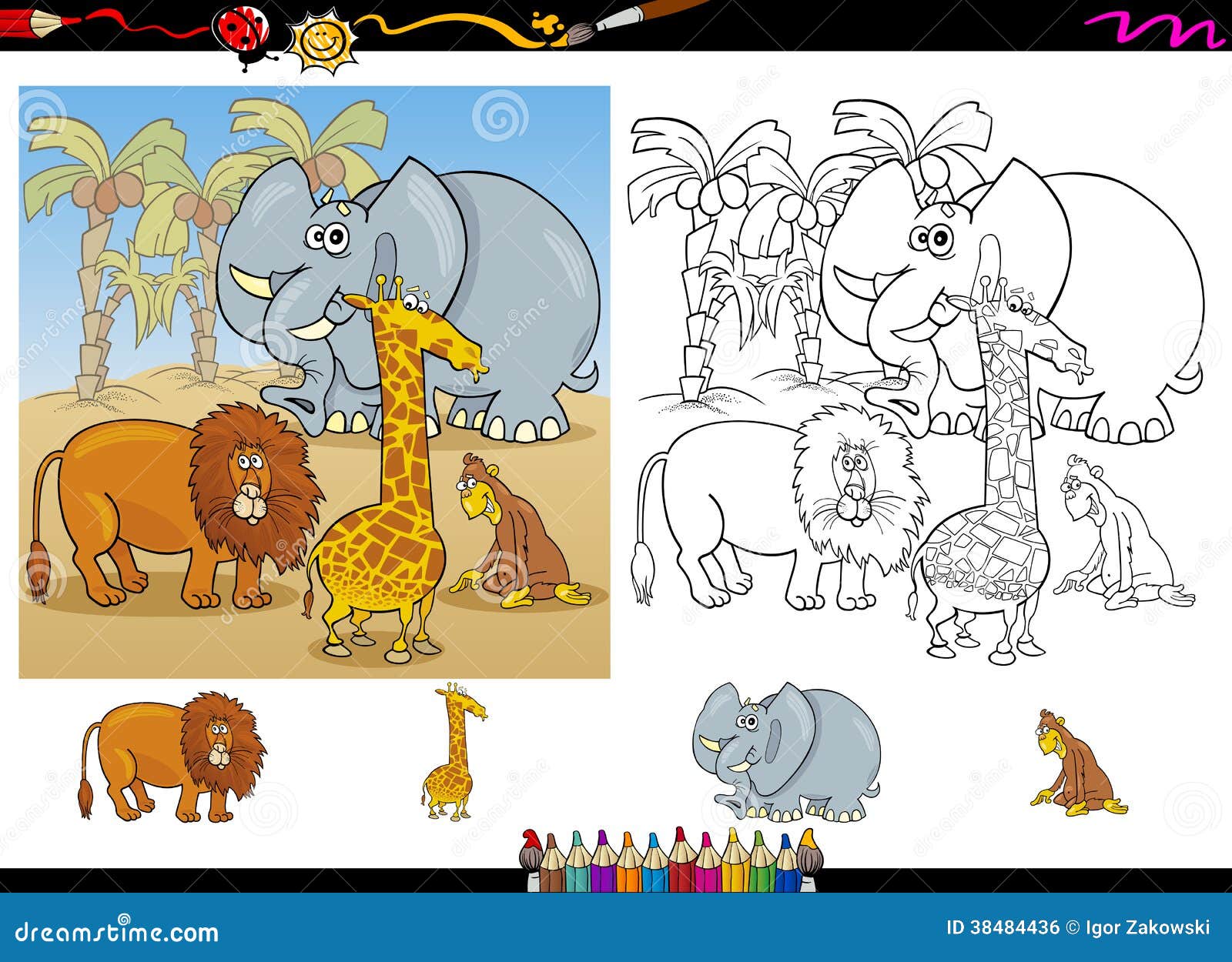 African animals coloring page set