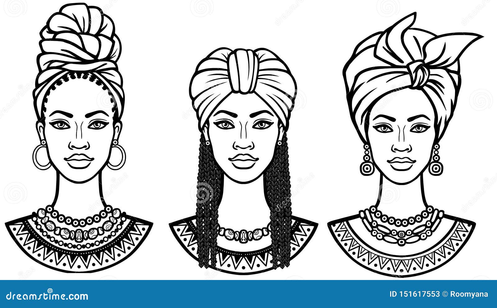 african beauty: animation portrait of the  beautiful black woman in  different turbans.