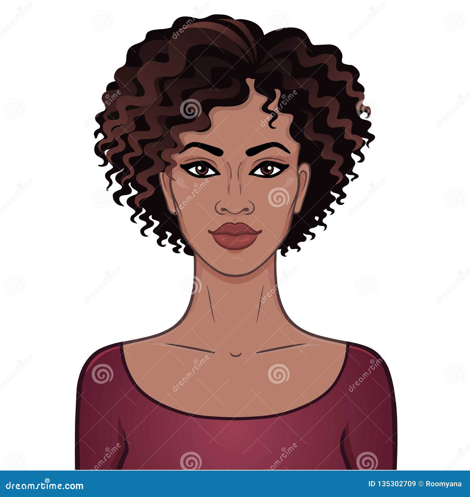 African Beauty. Animation Portrait of the Young Beautiful Black Woman with  Curly Hair Stock Vector - Illustration of african, appearance: 135302709