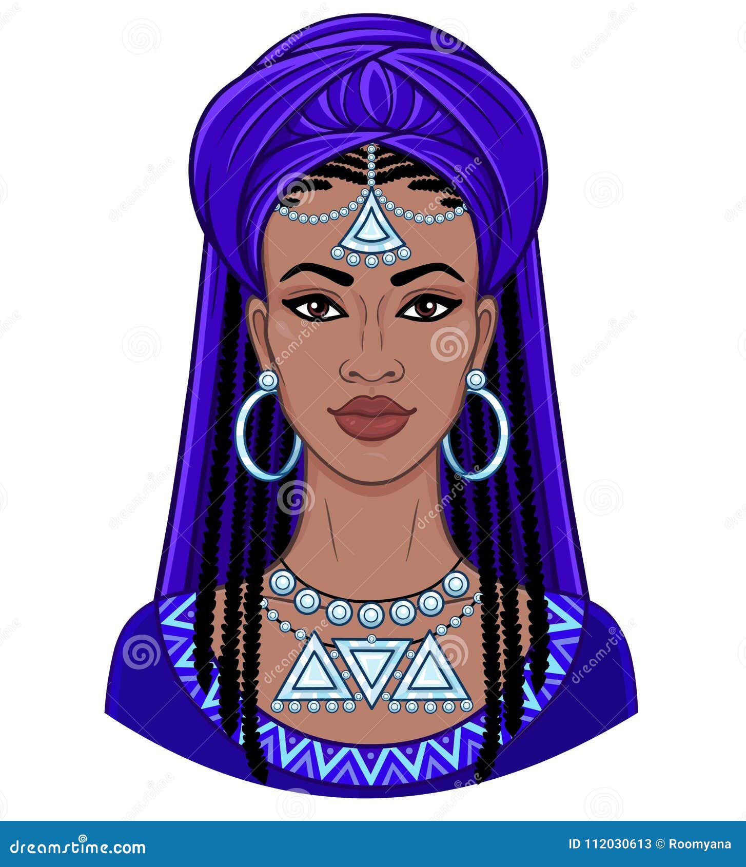 african beauty. animation portrait of the young black woman in a turban.