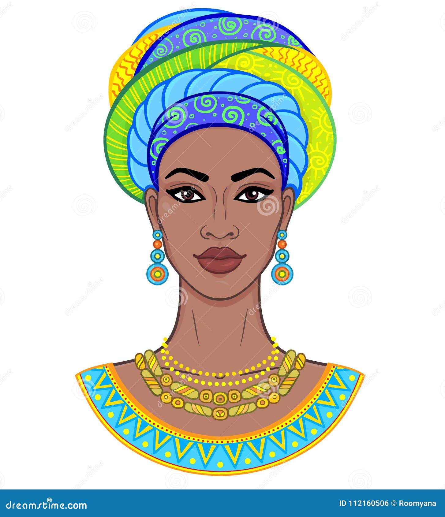 african beauty. animation portrait of the young black woman in a turban.