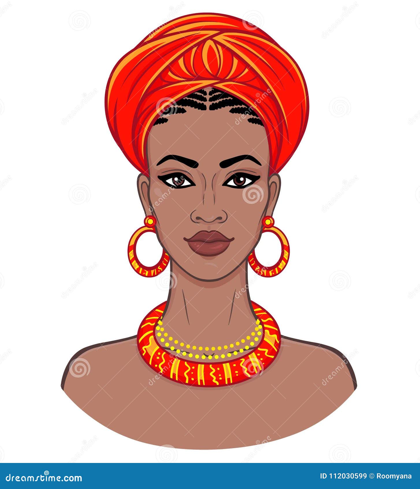 african beauty. animation portrait of the young black woman in a turban.