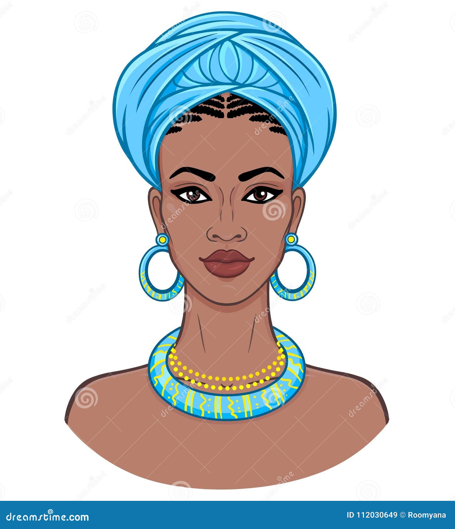 african beauty. animation portrait of the young black woman in a turban.
