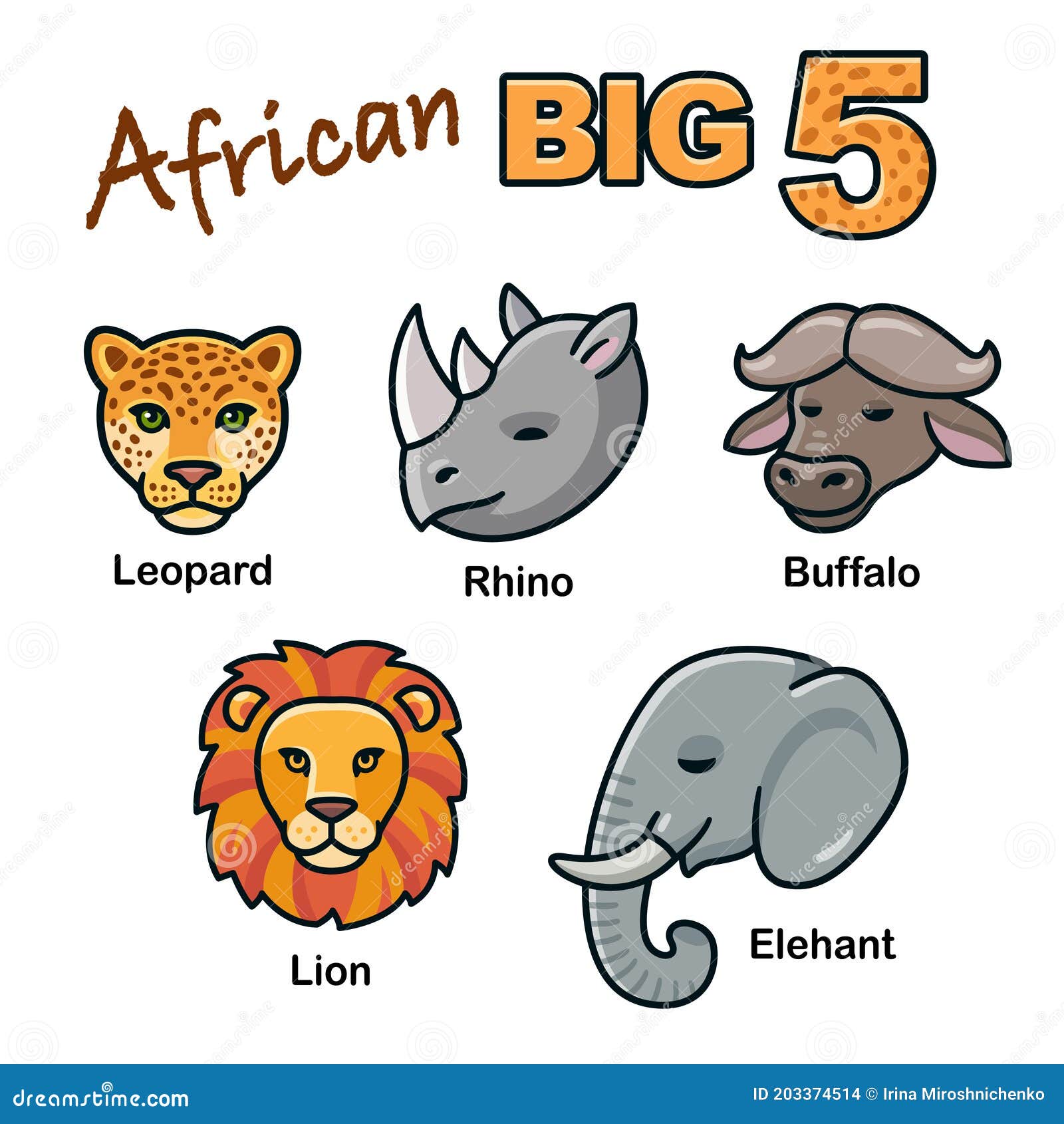 African Big Five animals stock vector. Illustration of animals - 203374514