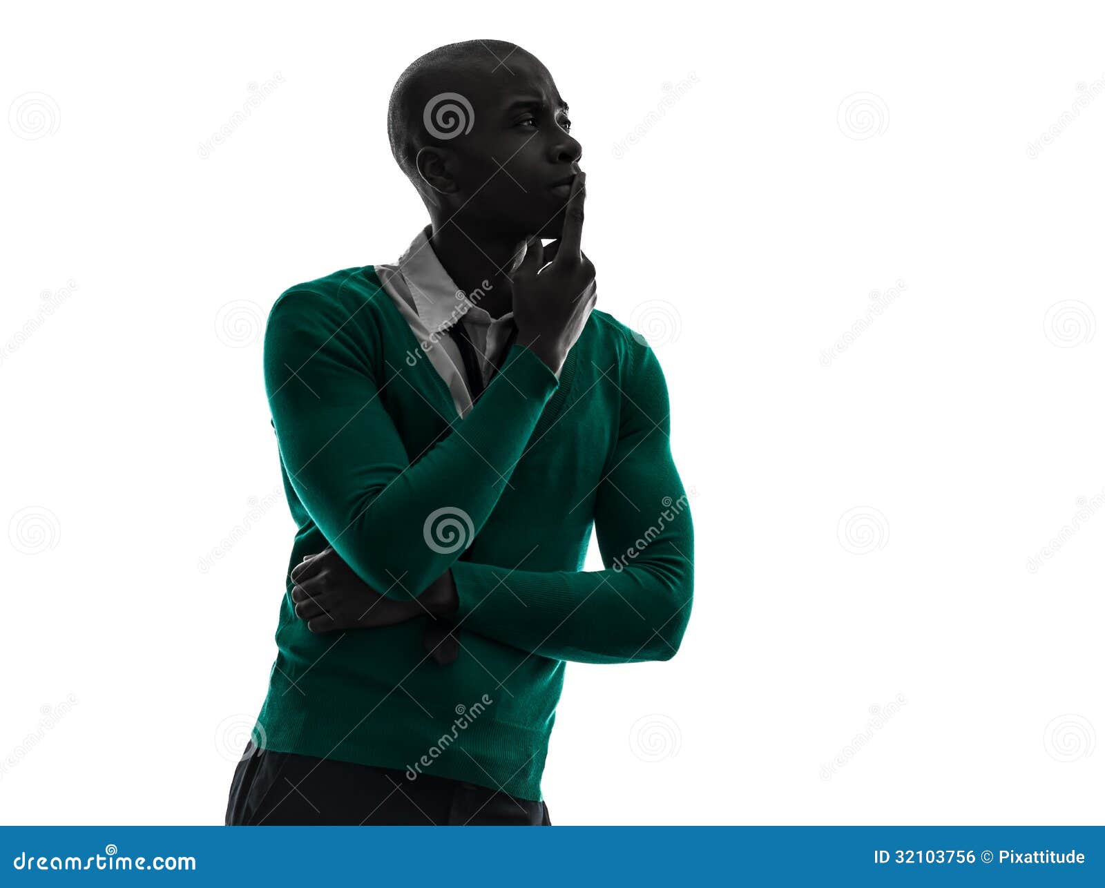 African Black Man Thinking Pensive Silhouette Stock Photo Image of