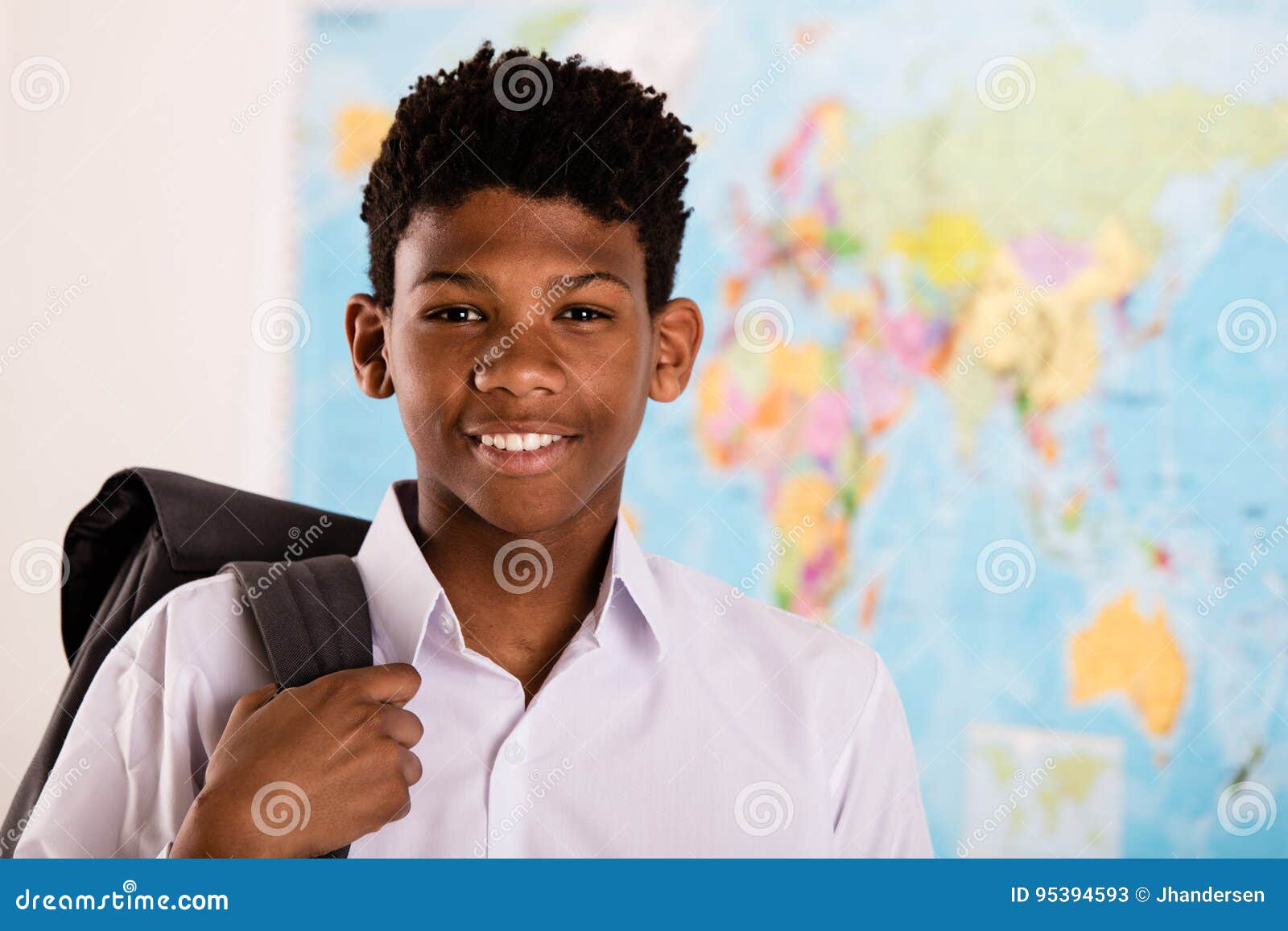African Boy in His School Uniform and Backpack Stock Image Image of