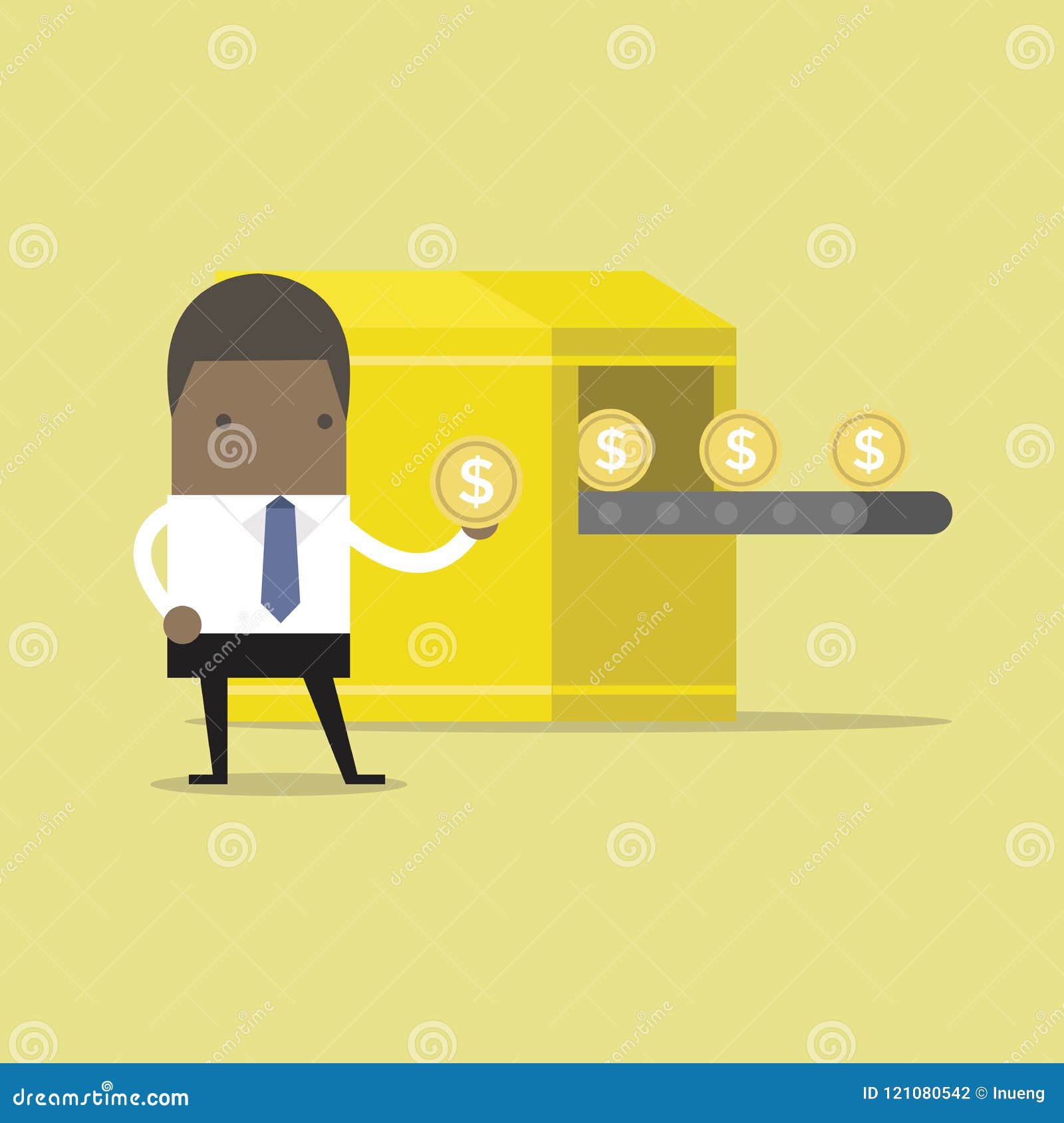 African Businessman with Money Making Machine. Stock Vector