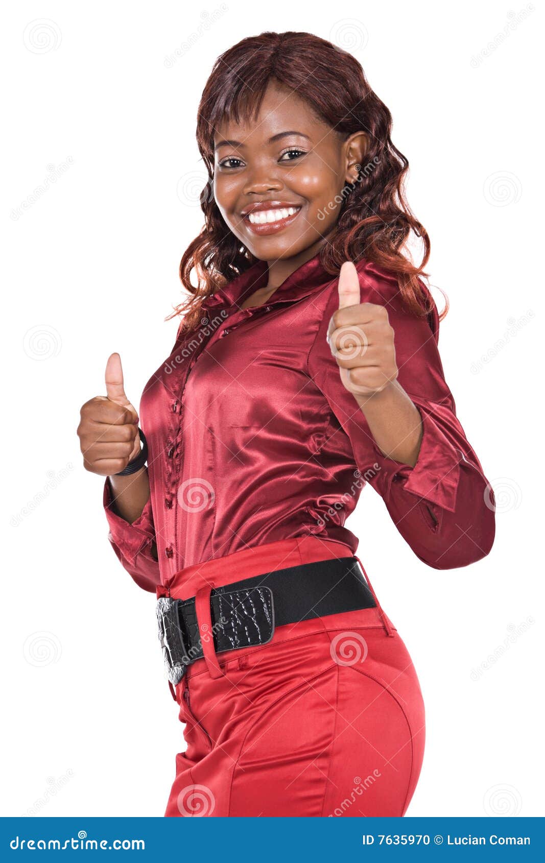 African businesswoman. african american businesswoman with red skirt and blouse