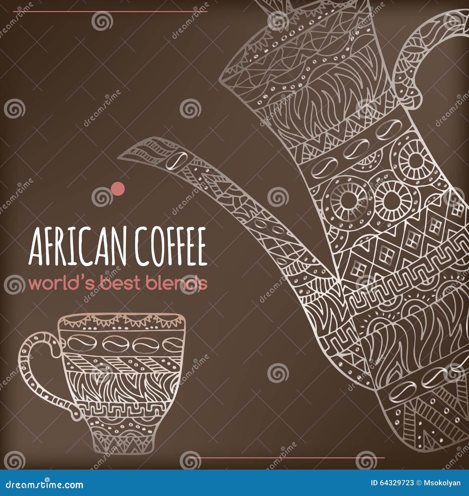 African Coffee Design with Pot and Cup with Ethnic Stock Vector