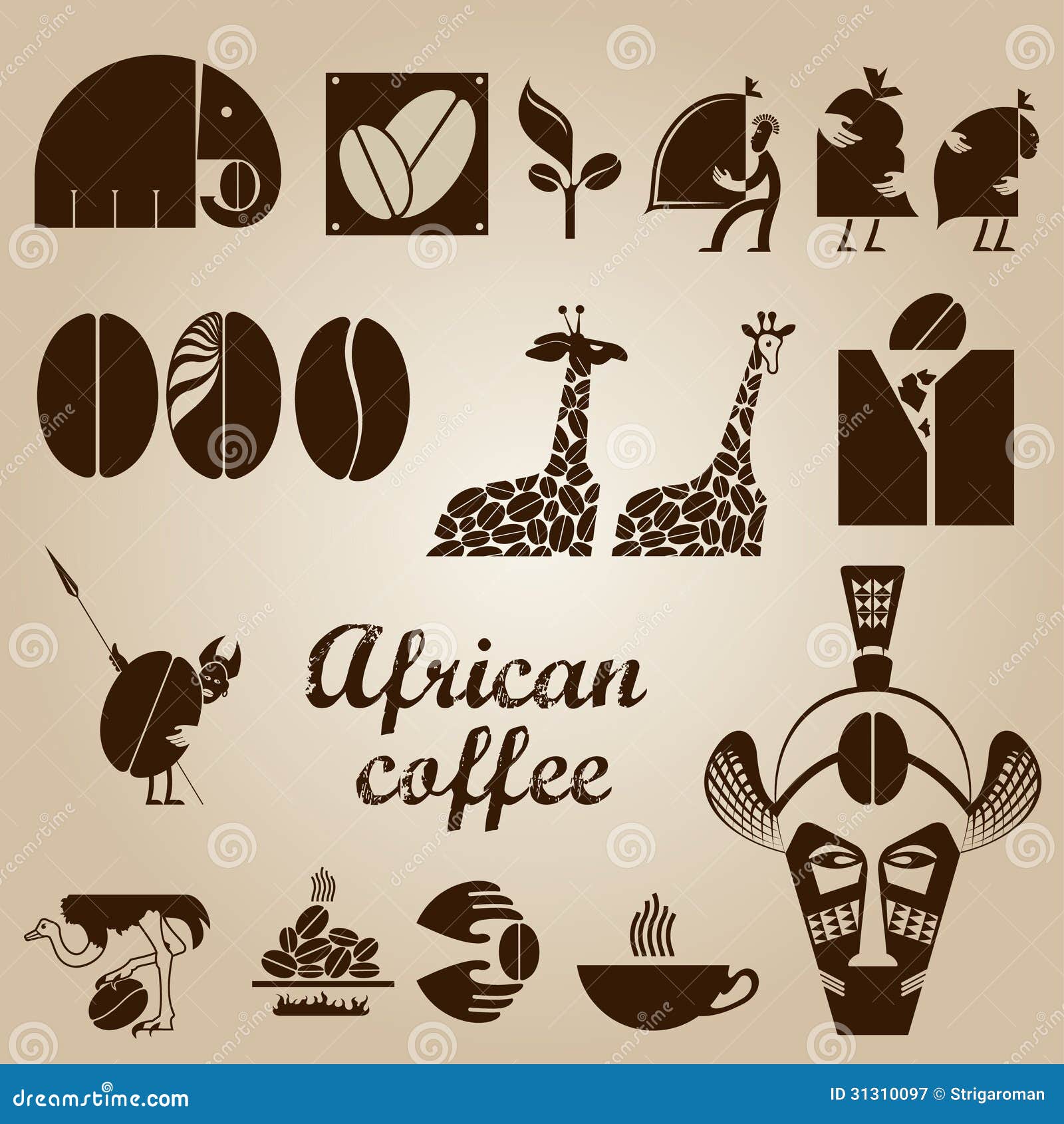African coffee design set stock illustration. Illustration of shield