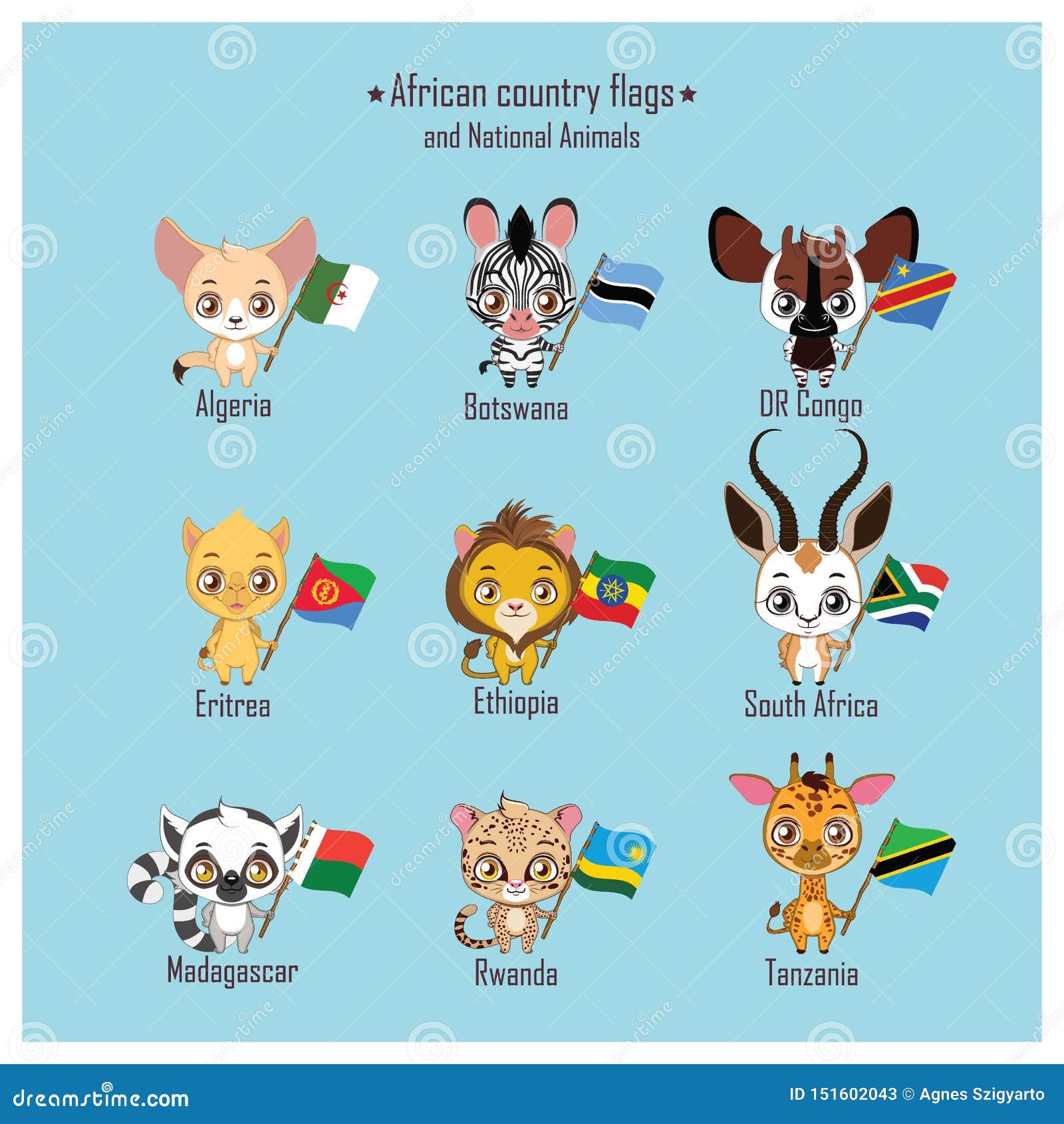 African Country Flags and National Animals Stock Vector - Illustration of  flag, fennec: 151602043