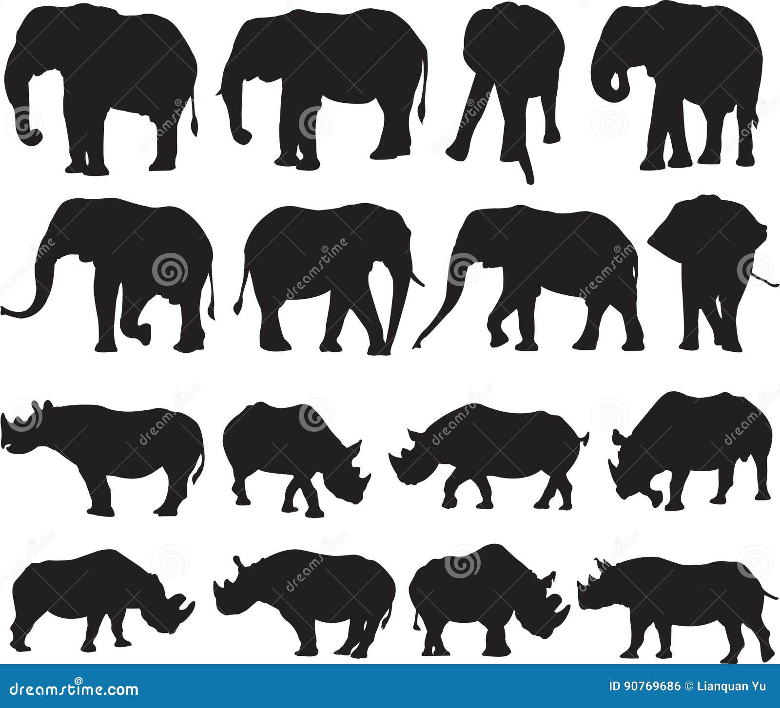 African Elephant and Black Rhinoceros Silhouette Contour Stock Vector - Illustration of mammal, armor: 90769686 African Elephant and Black Rhinoceros Silhouette Contour Stock Vector - Illustration of mammal, armor: 90769686