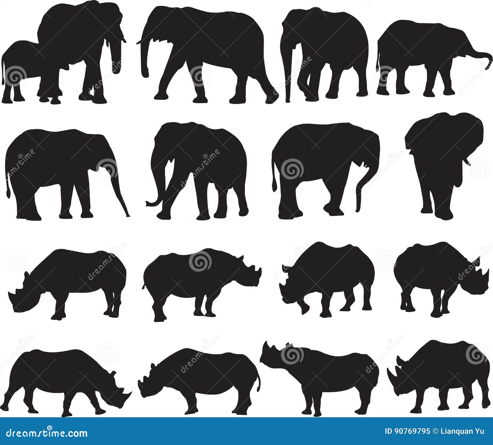 African Elephant and Black Rhinoceros Silhouette Contour Stock Vector -  Illustration of africa, namibia: 90769795