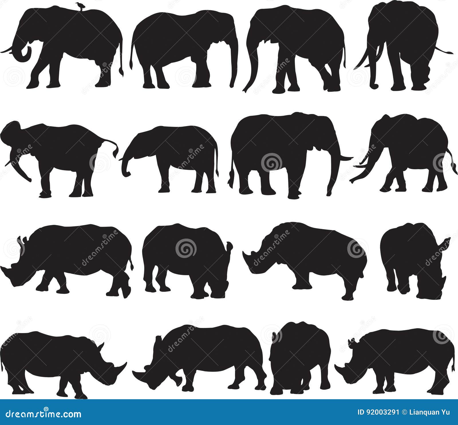 African Elephant and White Rhinoceros Silhouette Contour Stock Vector -  Illustration of hard, body: 92003291