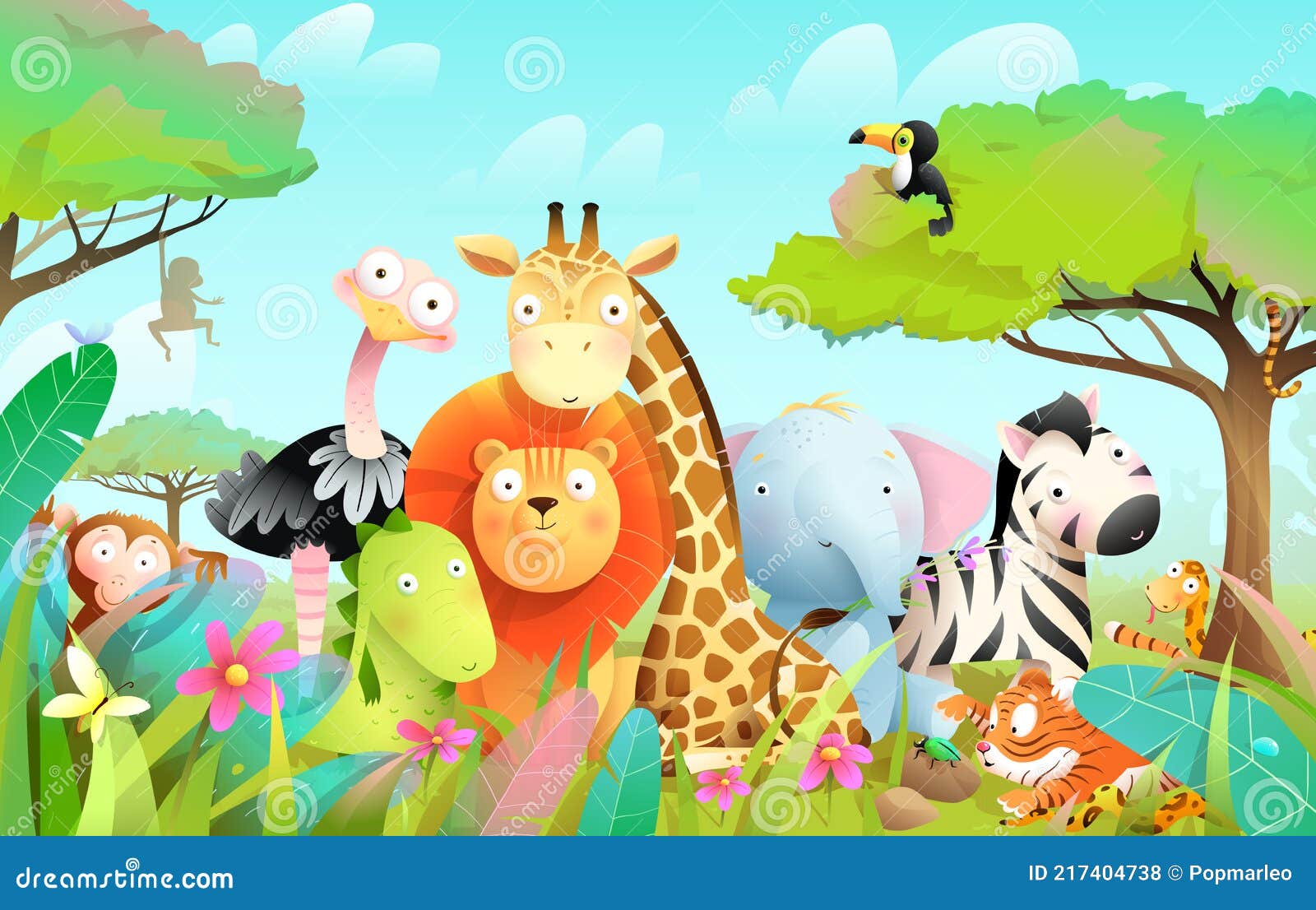 African Exotic Animals for Kids in Wild Nature Stock Vector - Illustration  of kids, cartoon: 217404738