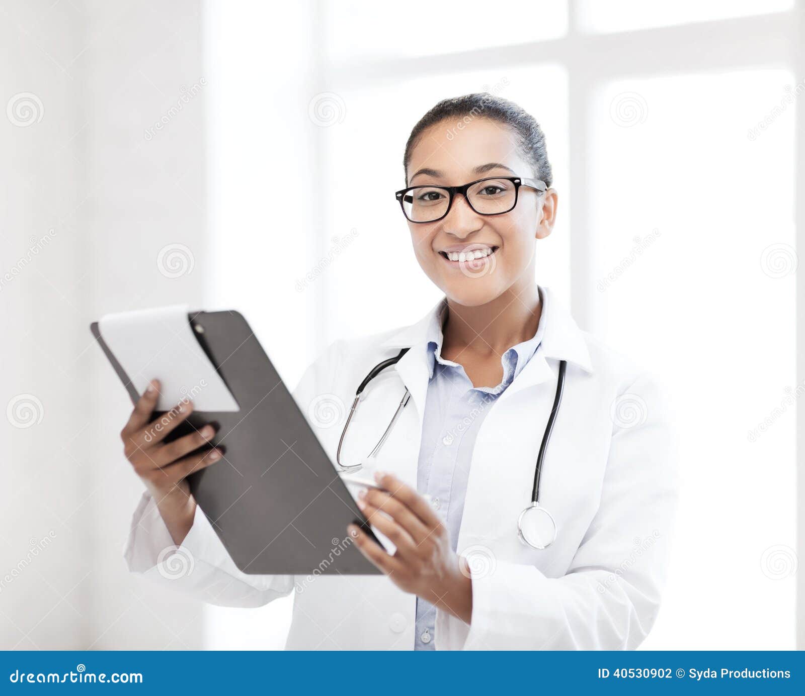 African Female Doctor in Hospital Stock Photo - Image of girl, glasses ...