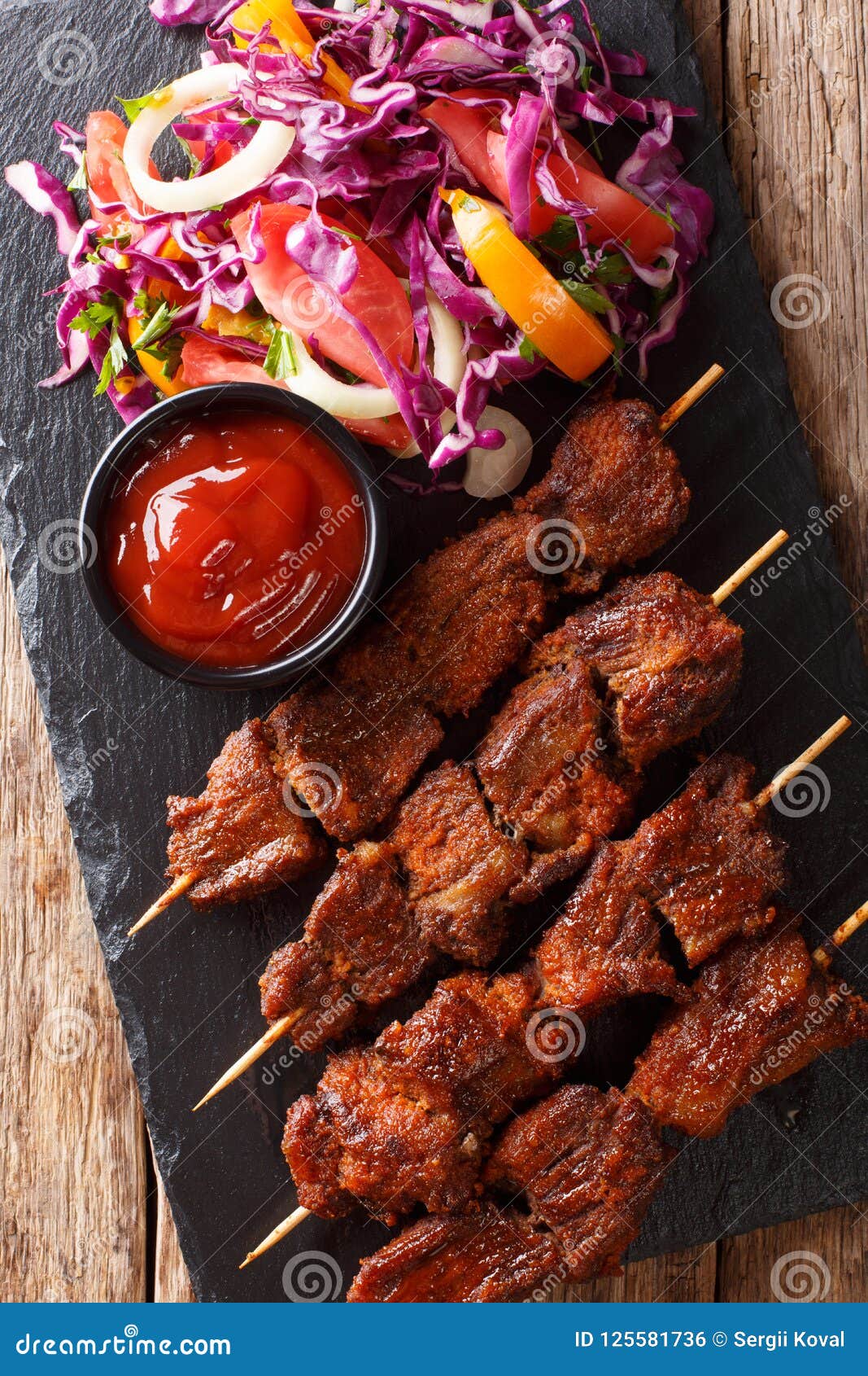 African Food: Spicy Suya Kebab on Skewers with Fresh Vegetable S Stock ...