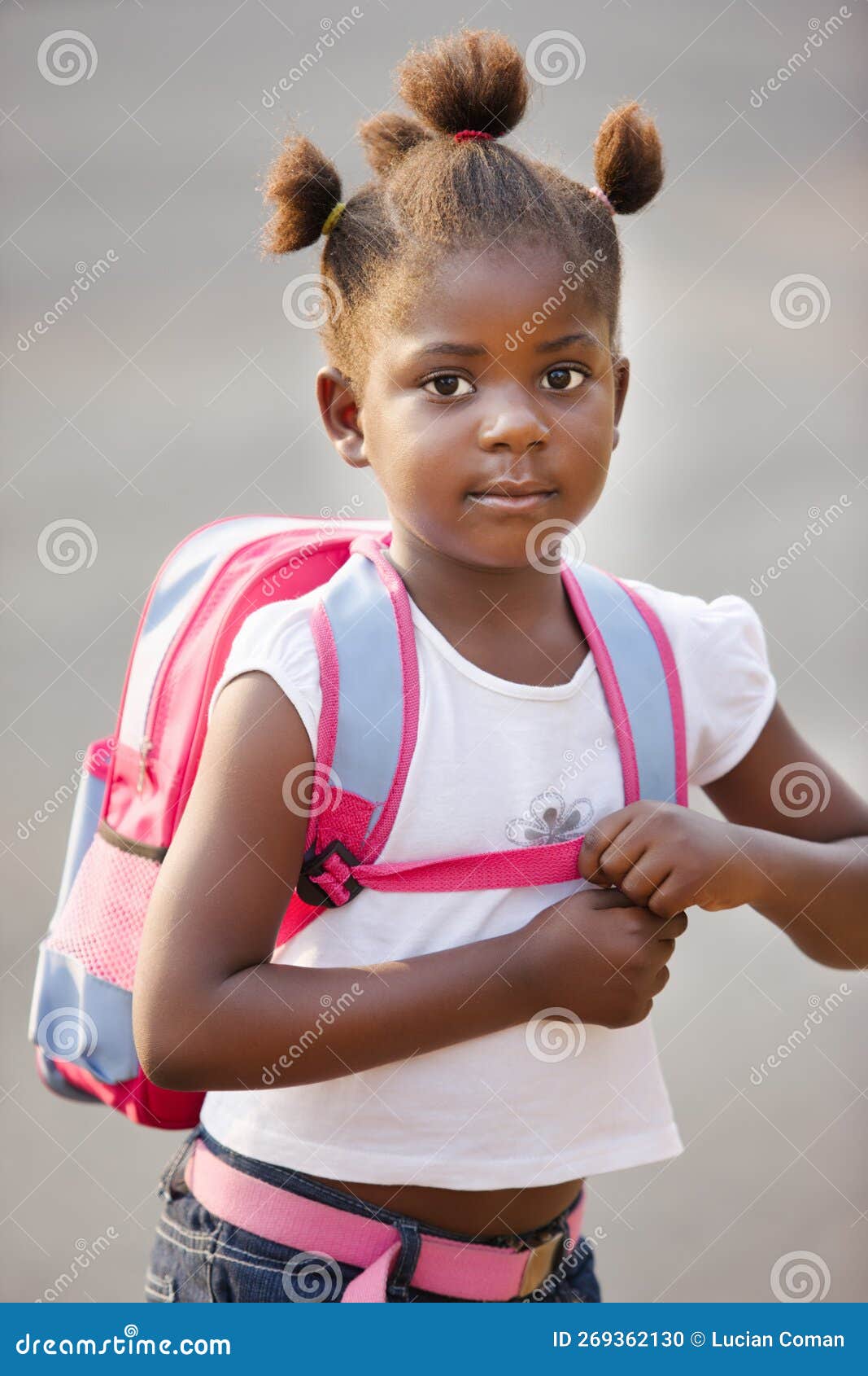 African Girl with a Backpack Walking To School Stock Photo Image of