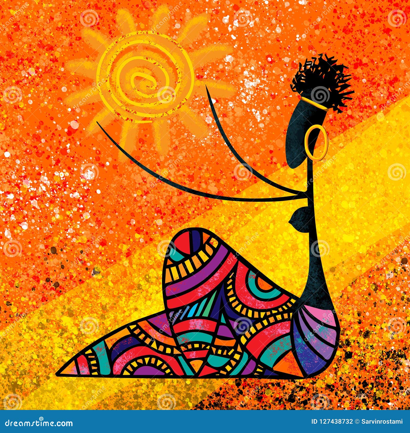 african girl holds the sun digital painting canvas artwork original in warm colors