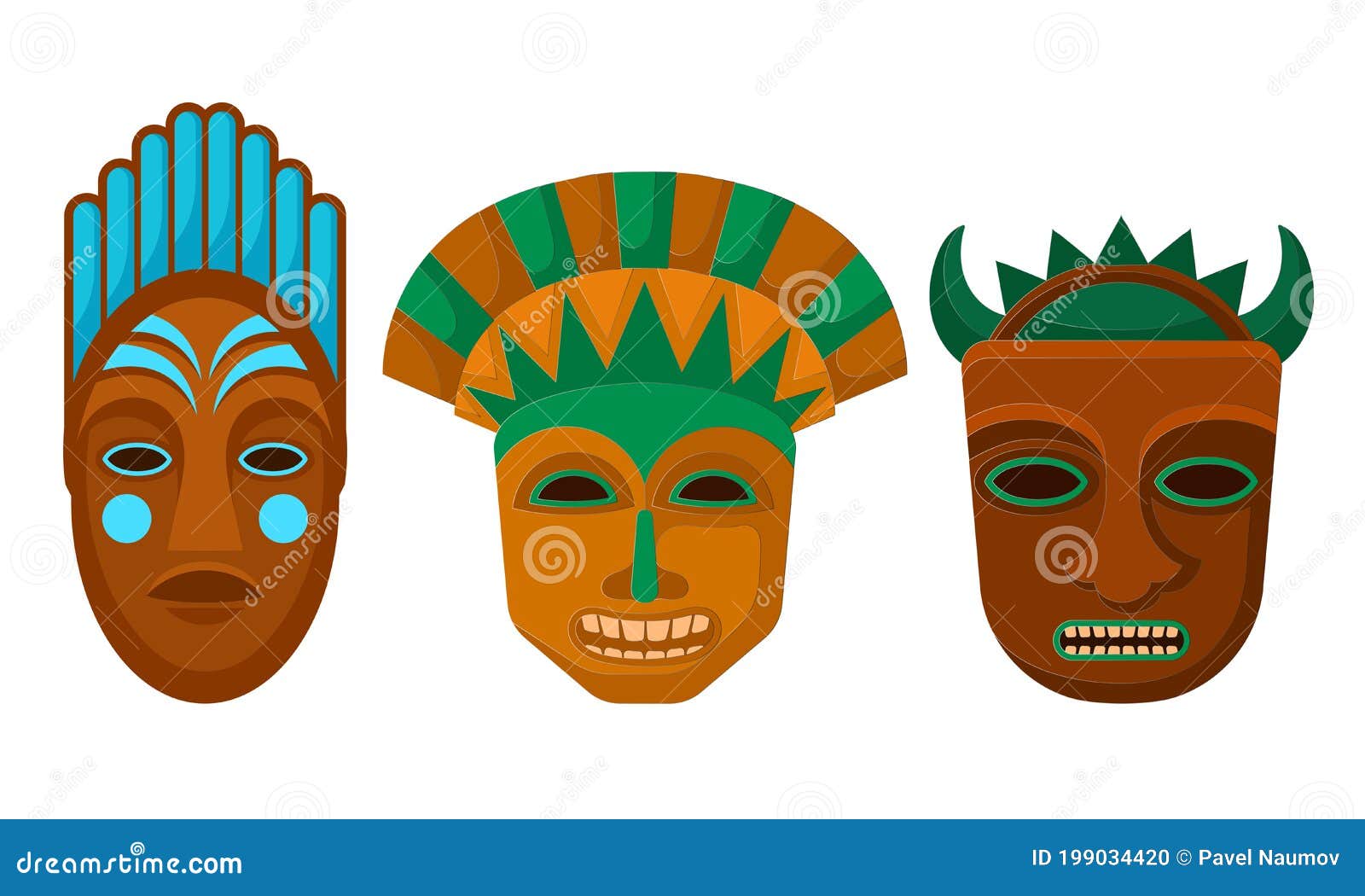 african guise or mask as tribal attribute  set