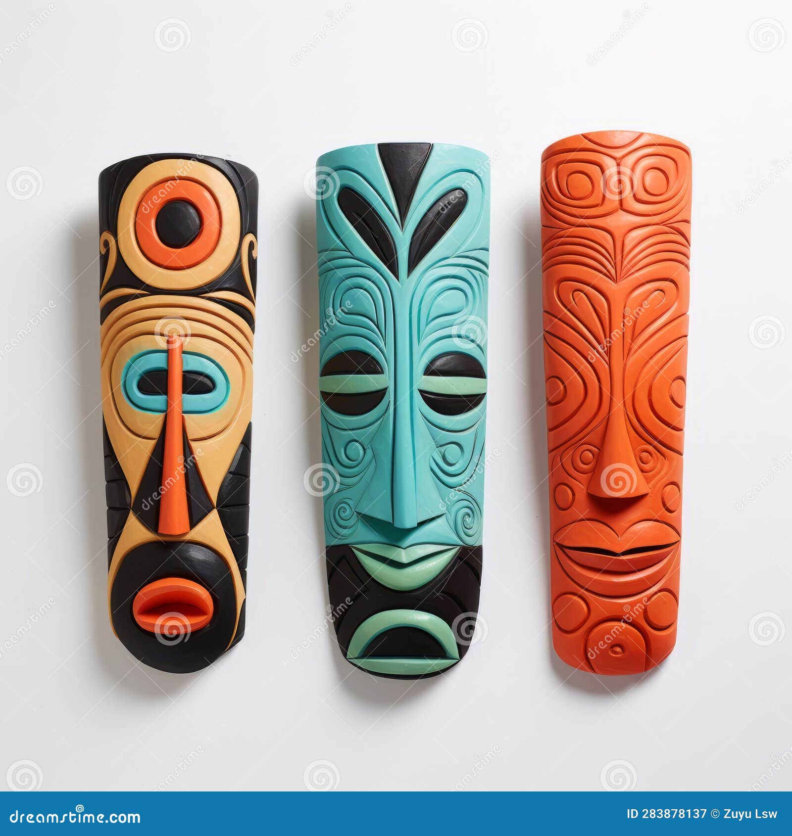 African, Hawaiian or Aztec Ethnic Tribal Ritual Masks Shaped after ...