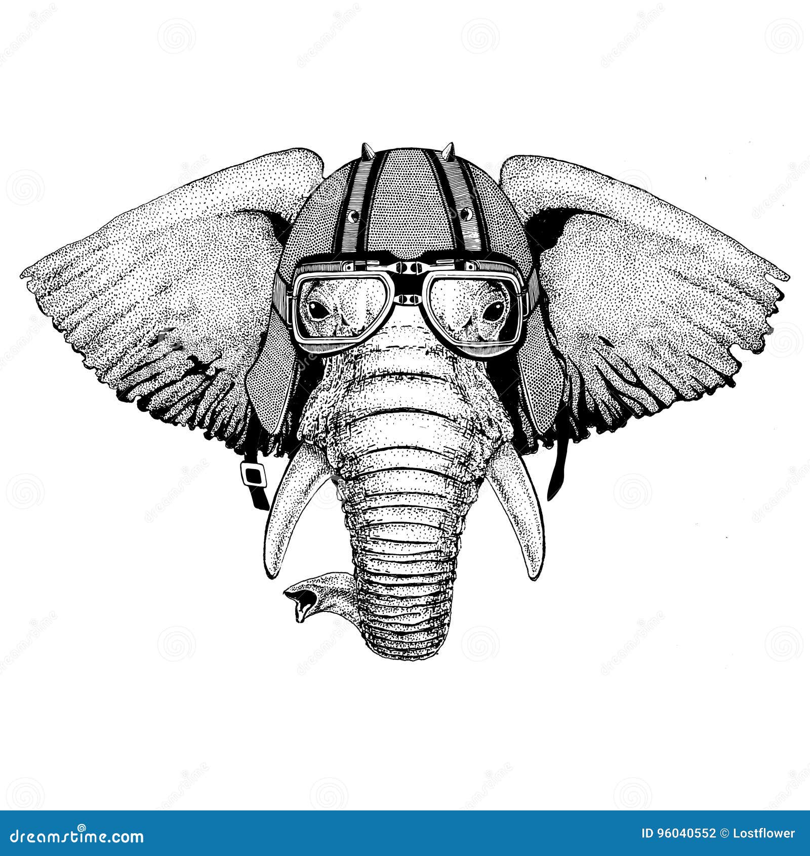 African or Indian Elephant Wearing Biker Helmet Animal with Motorcycle