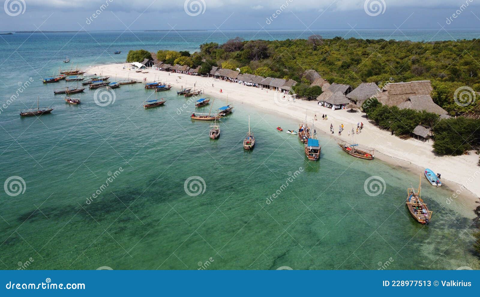 african island with dhows anchored