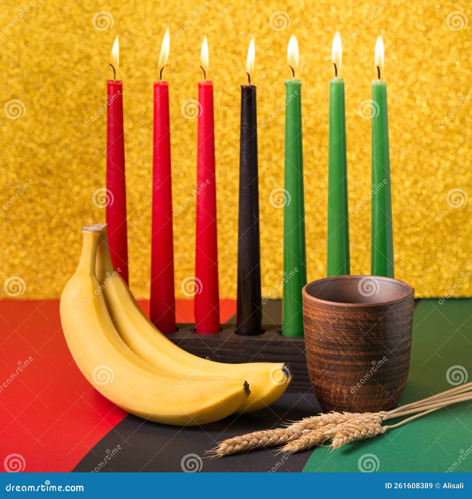 African Kwanzaa Holiday Concept with Traditional Lit Candles ...