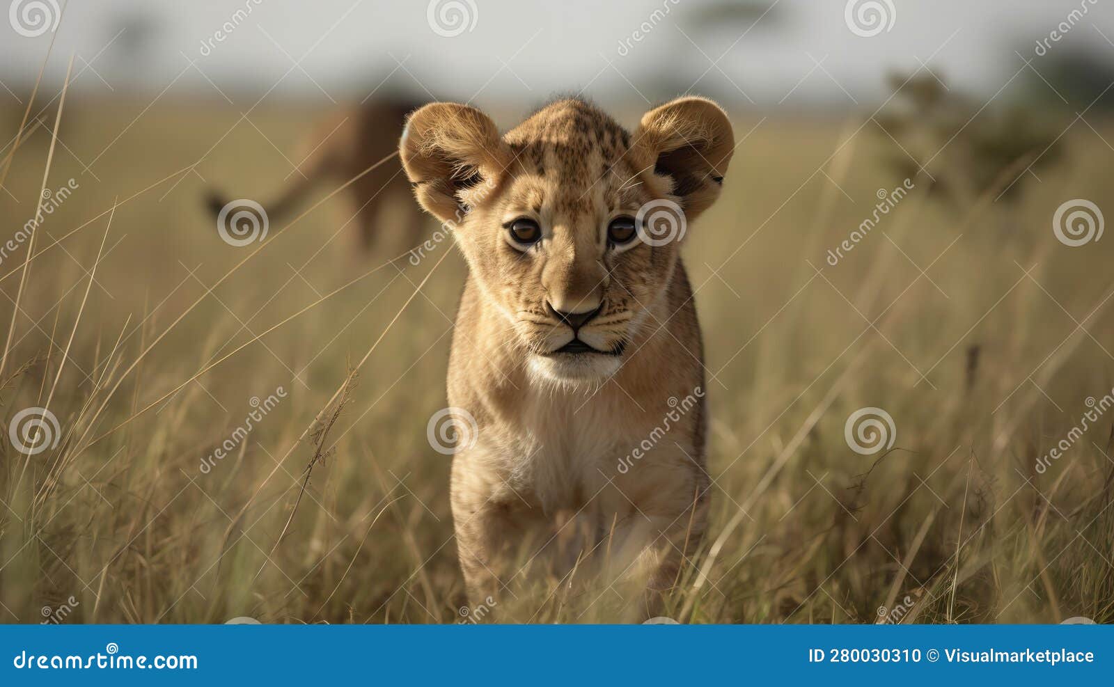 african lion cub exploring the savanna
