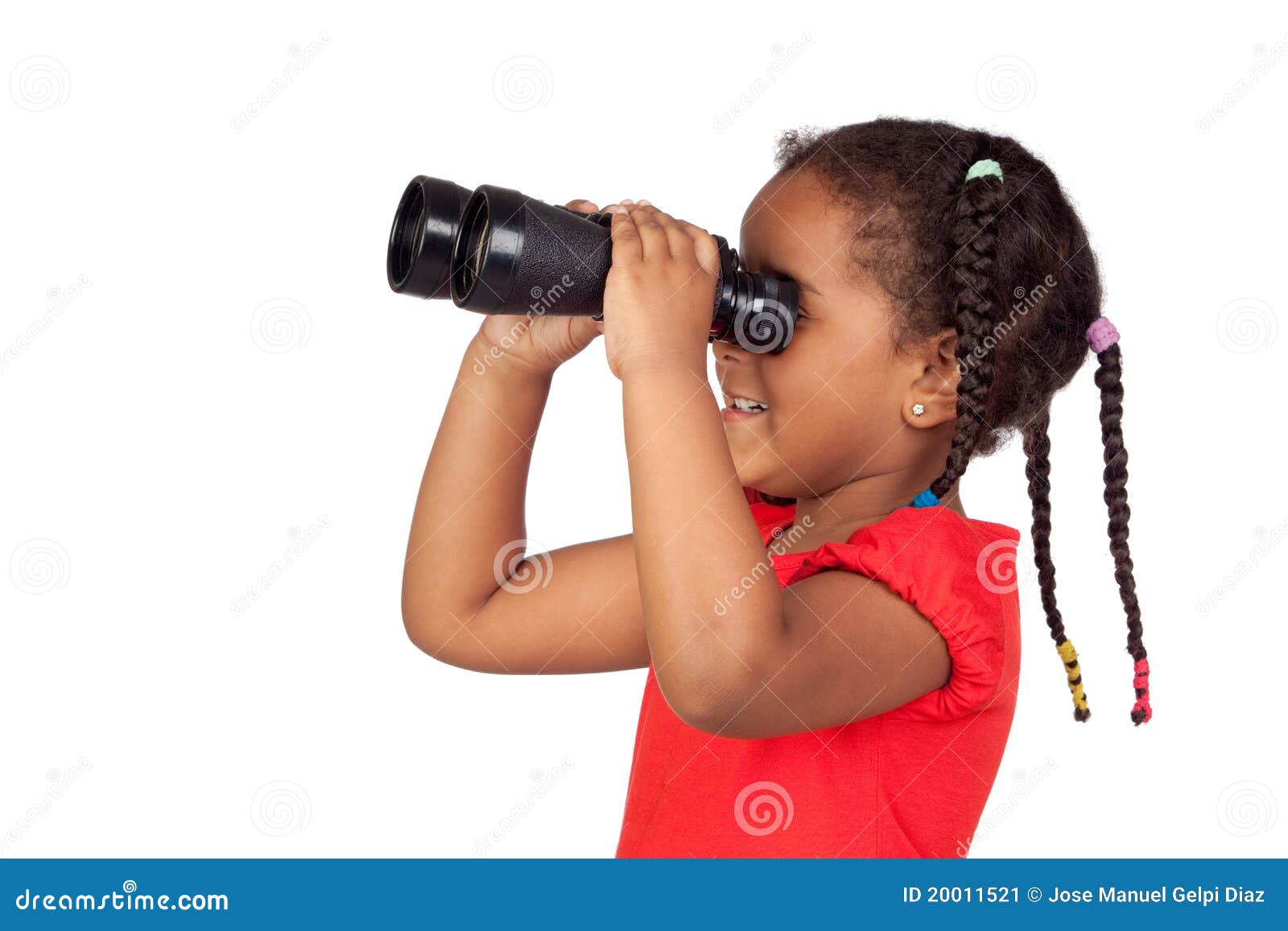 african little girl looking through binoculars