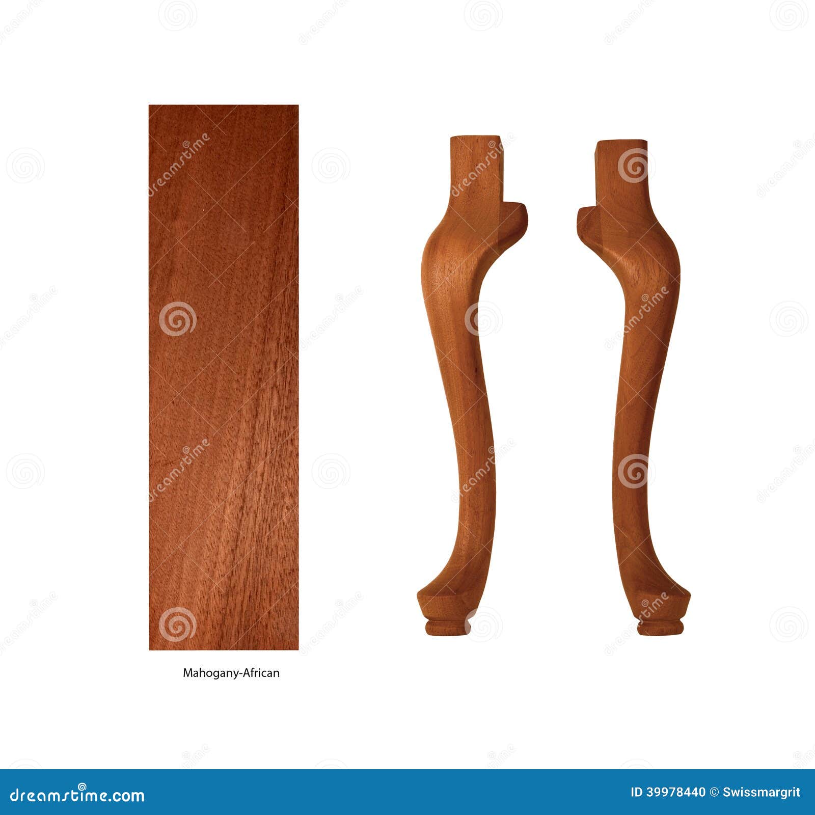 African Mahogany Panel and Table Legs on a White Background Stock Photo