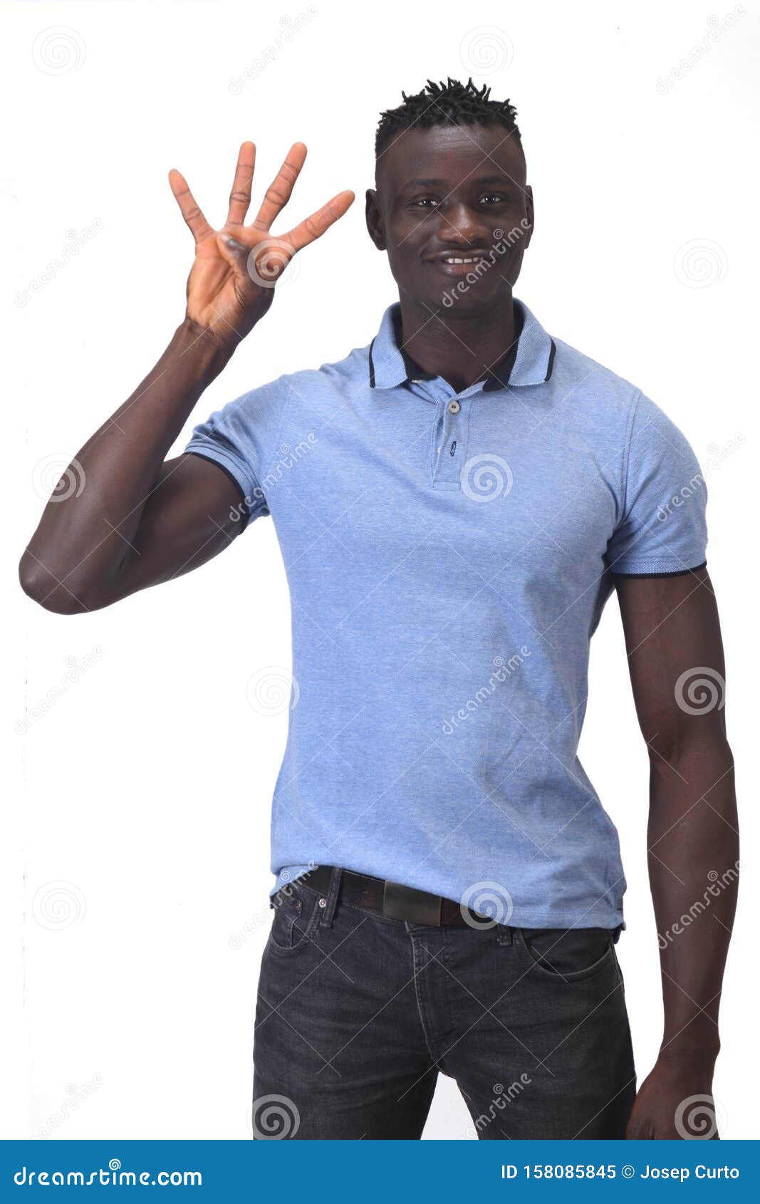 African Man with Finger in the Shape of Number Four Stock Image - Image ...