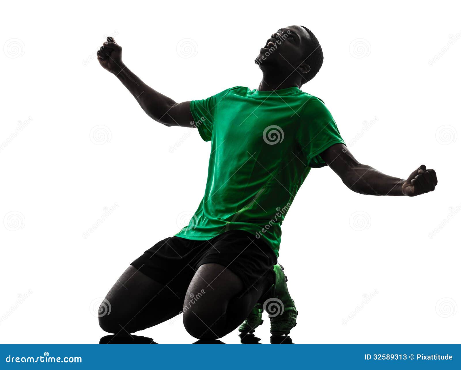 african man soccer player celebrating victory silhouette