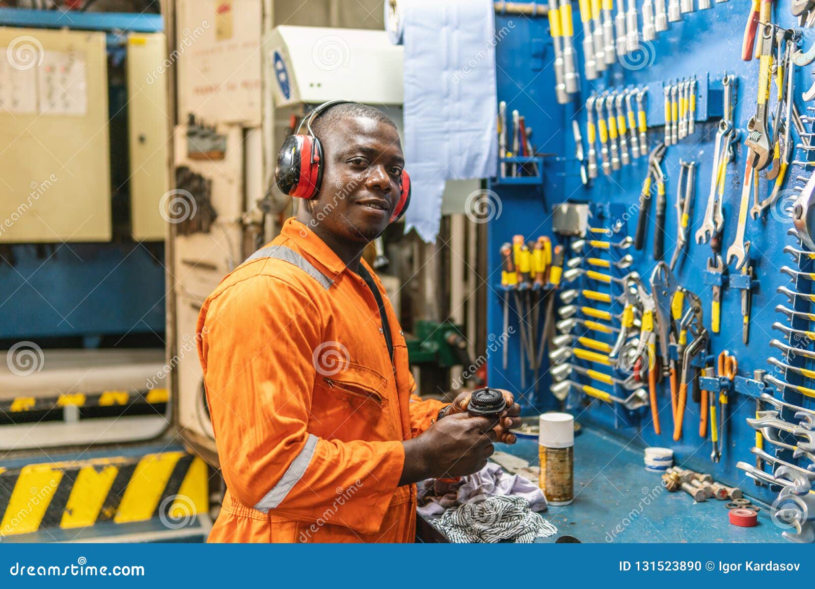 Marine Engineer Officer Working in Engine Room Stock Photo Image of