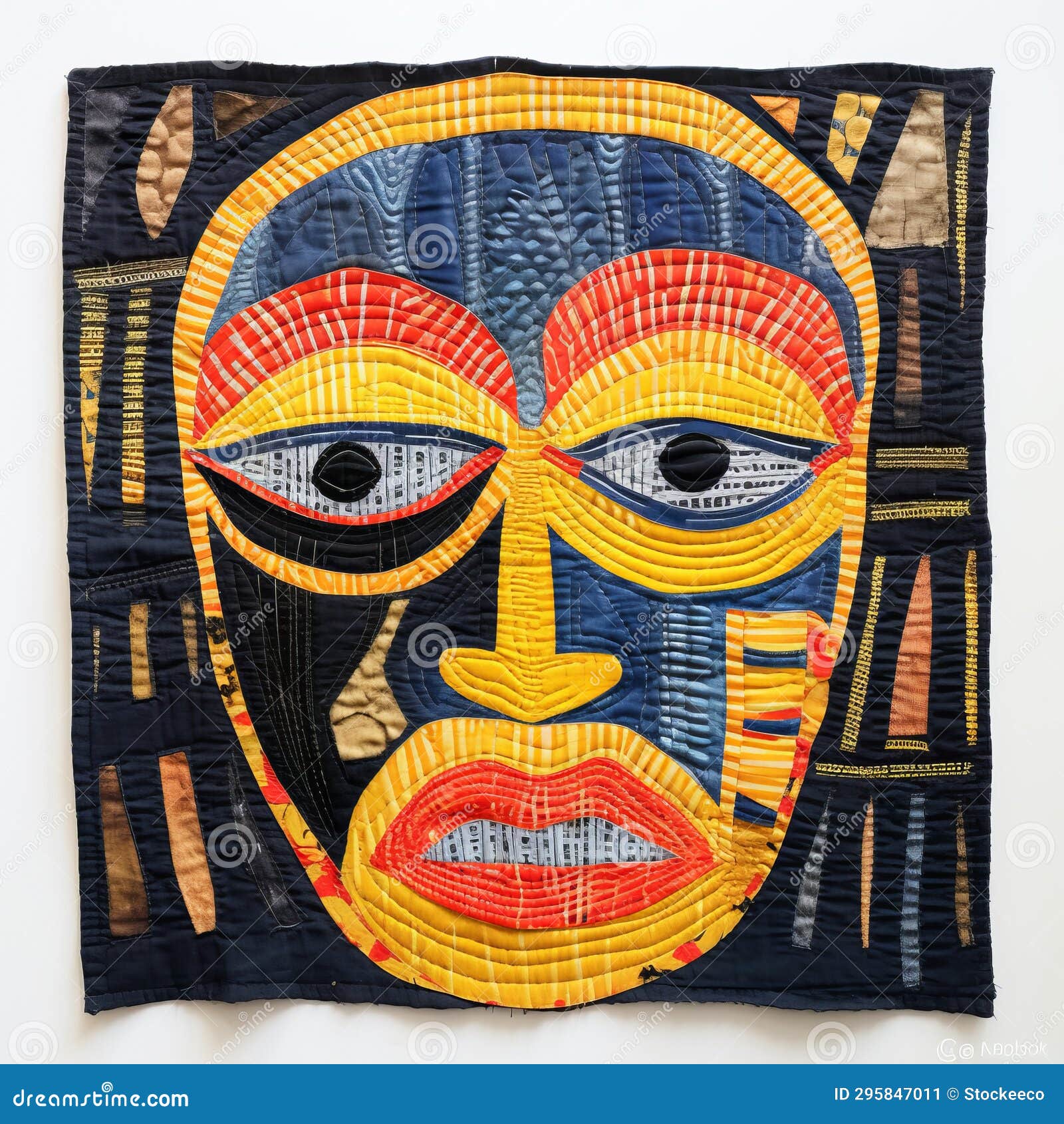 african mask inspired textile art: quilted embroideries in black arts movement style