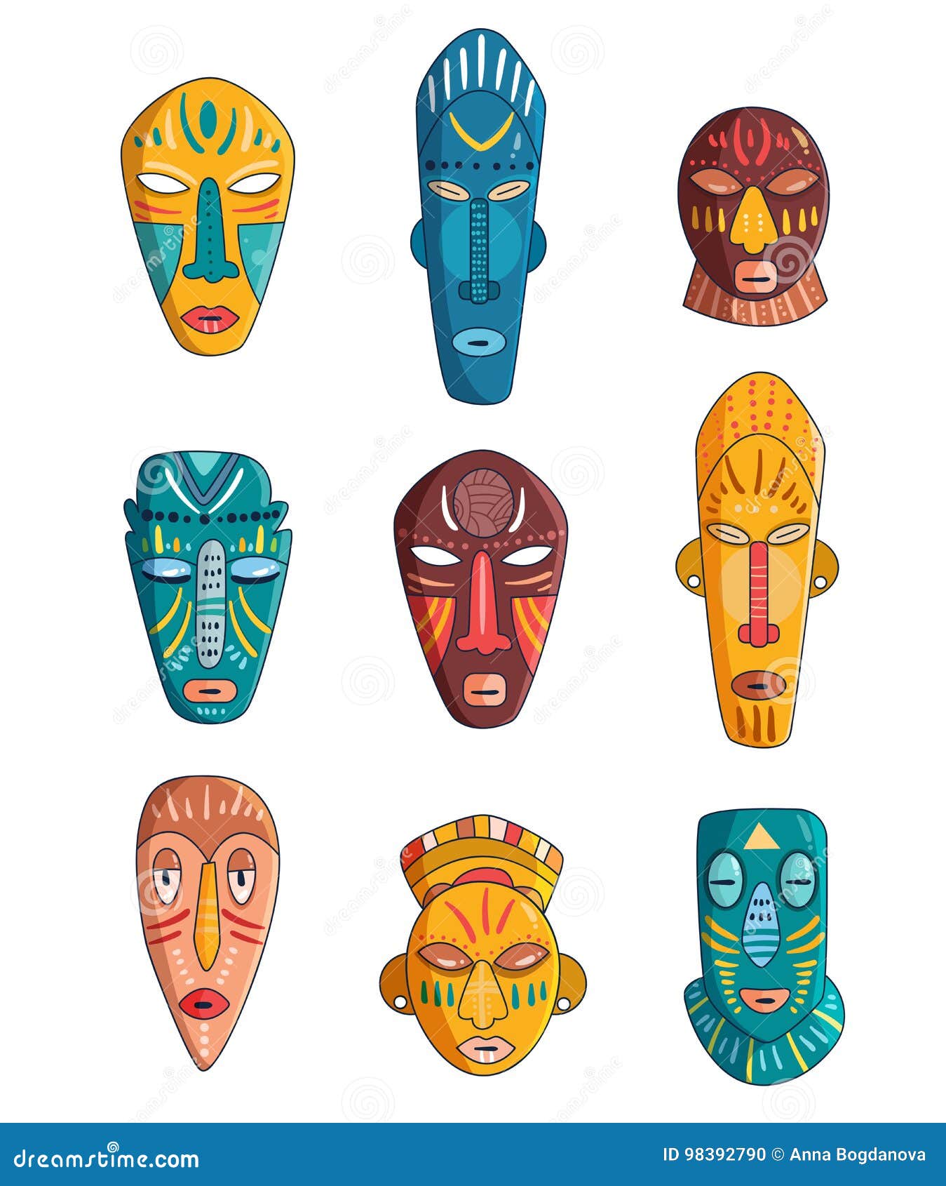African Masks. Vector. Cartoon. Stock Vector - Illustration of africa ...